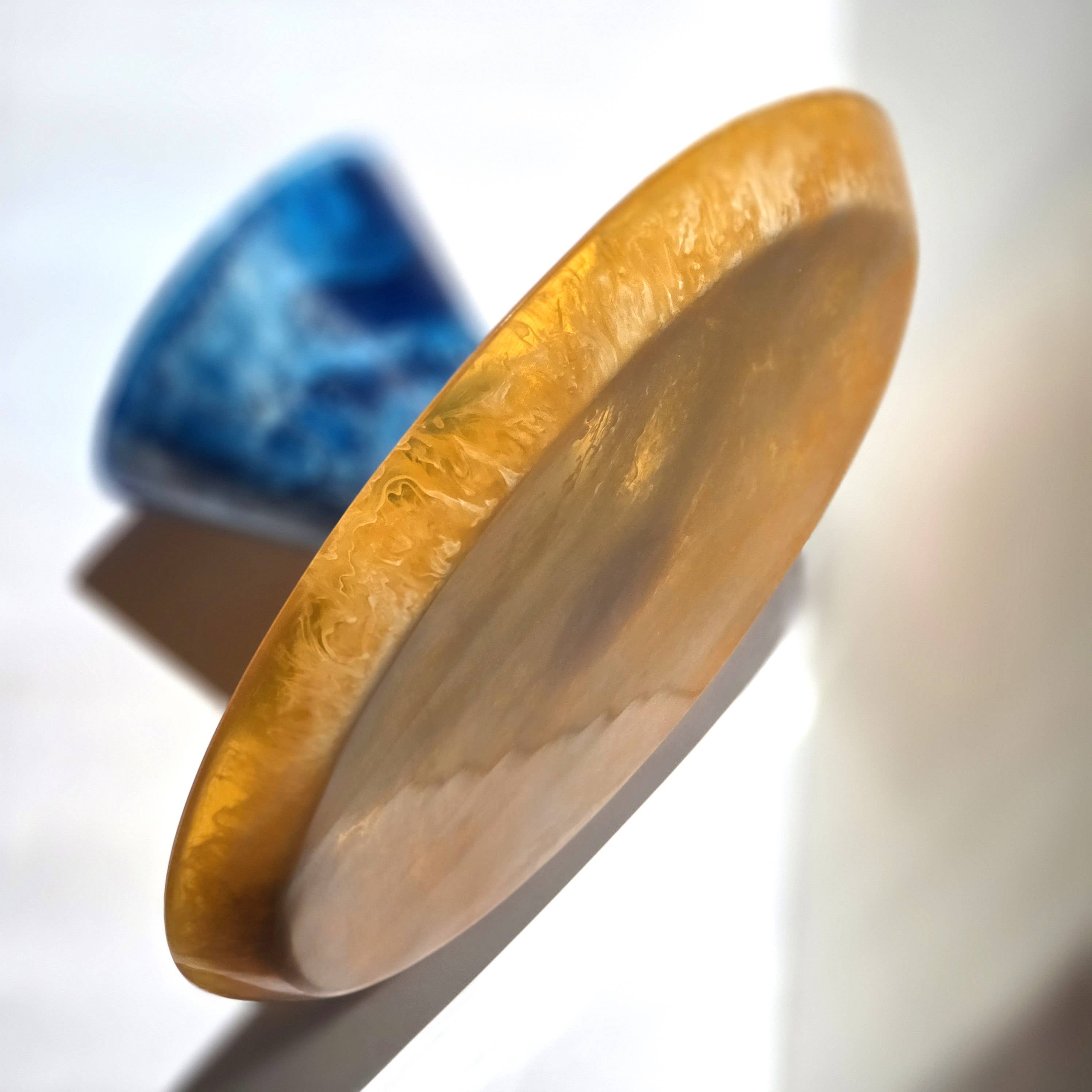 Orange Hand Poured Resin Cake Stand - Blue Base