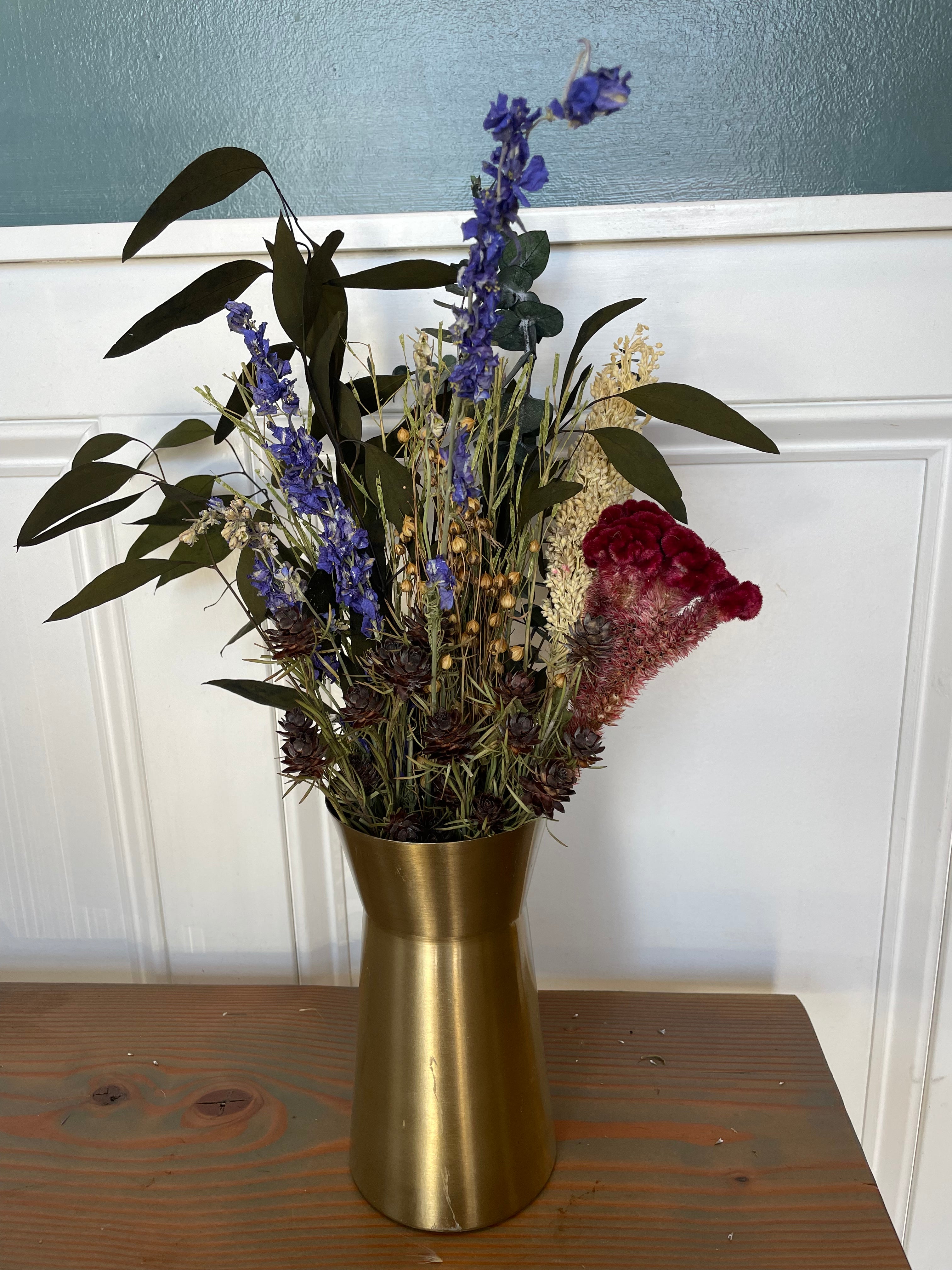 Dried Flowers in Gold Vase