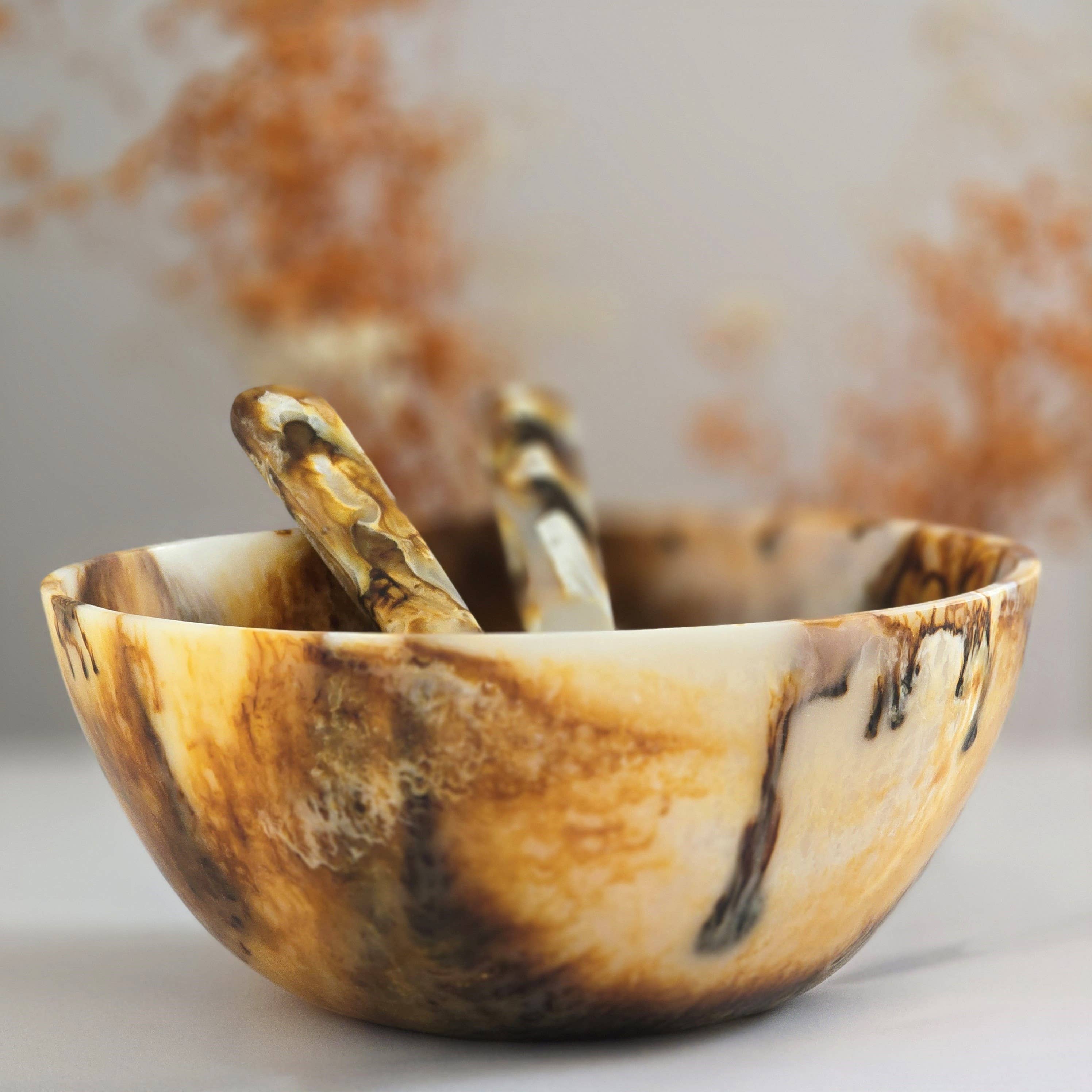 Hand Poured Resin Salad Serving Bowl - Matching Server: Serving Spoons Only