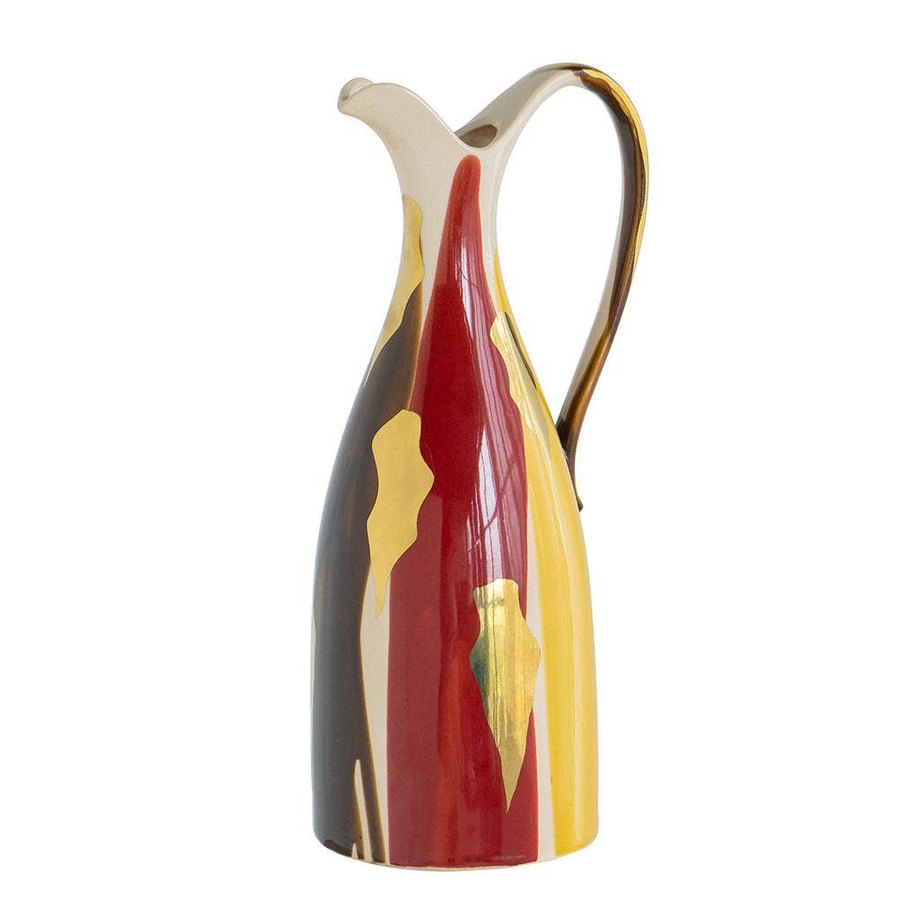 7x6x16.5" Ceramic Pitcher Vase Abstract Multicolored Finish