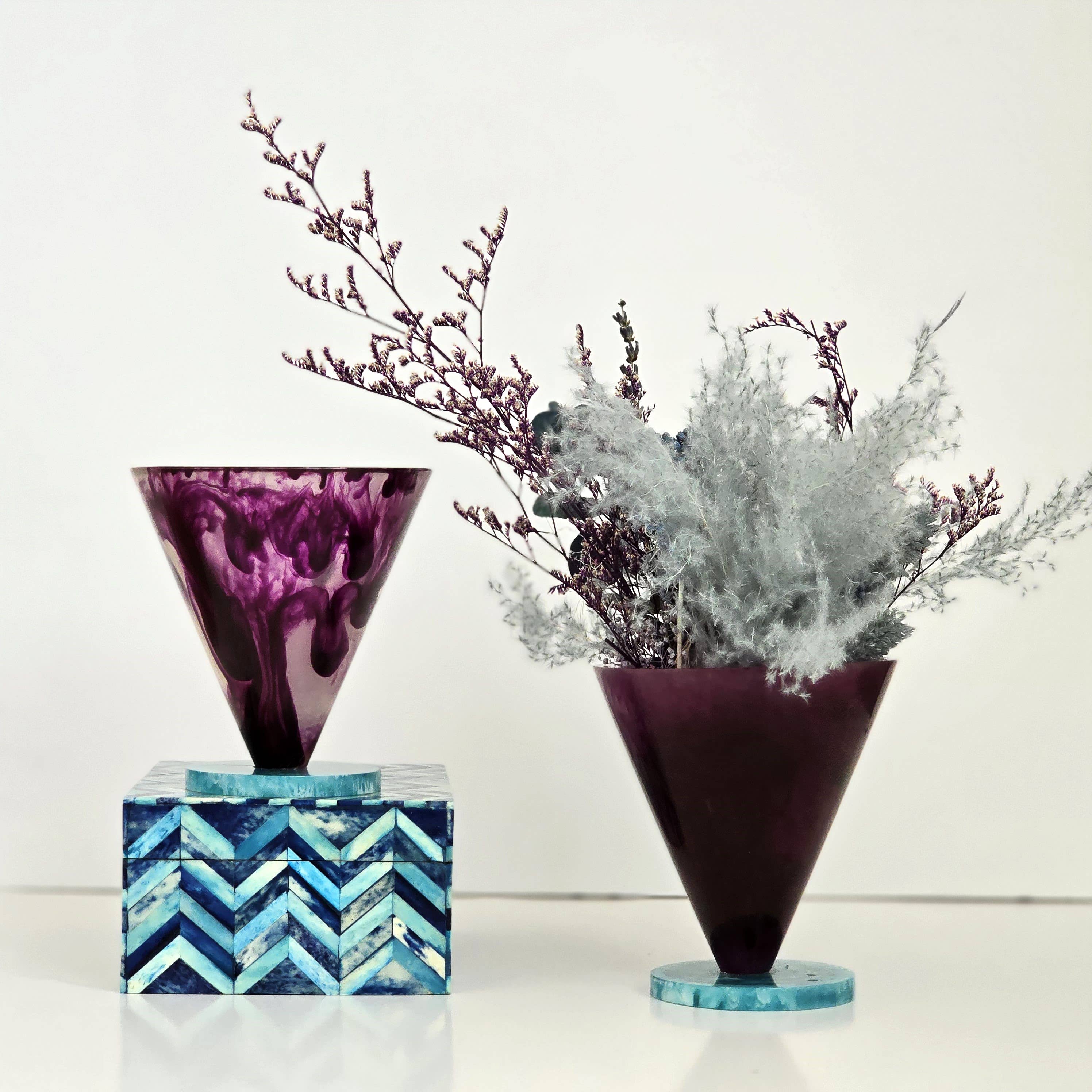 Handmade Multi Color Resin Flower Vases - Dry Flowers Pot: Purple