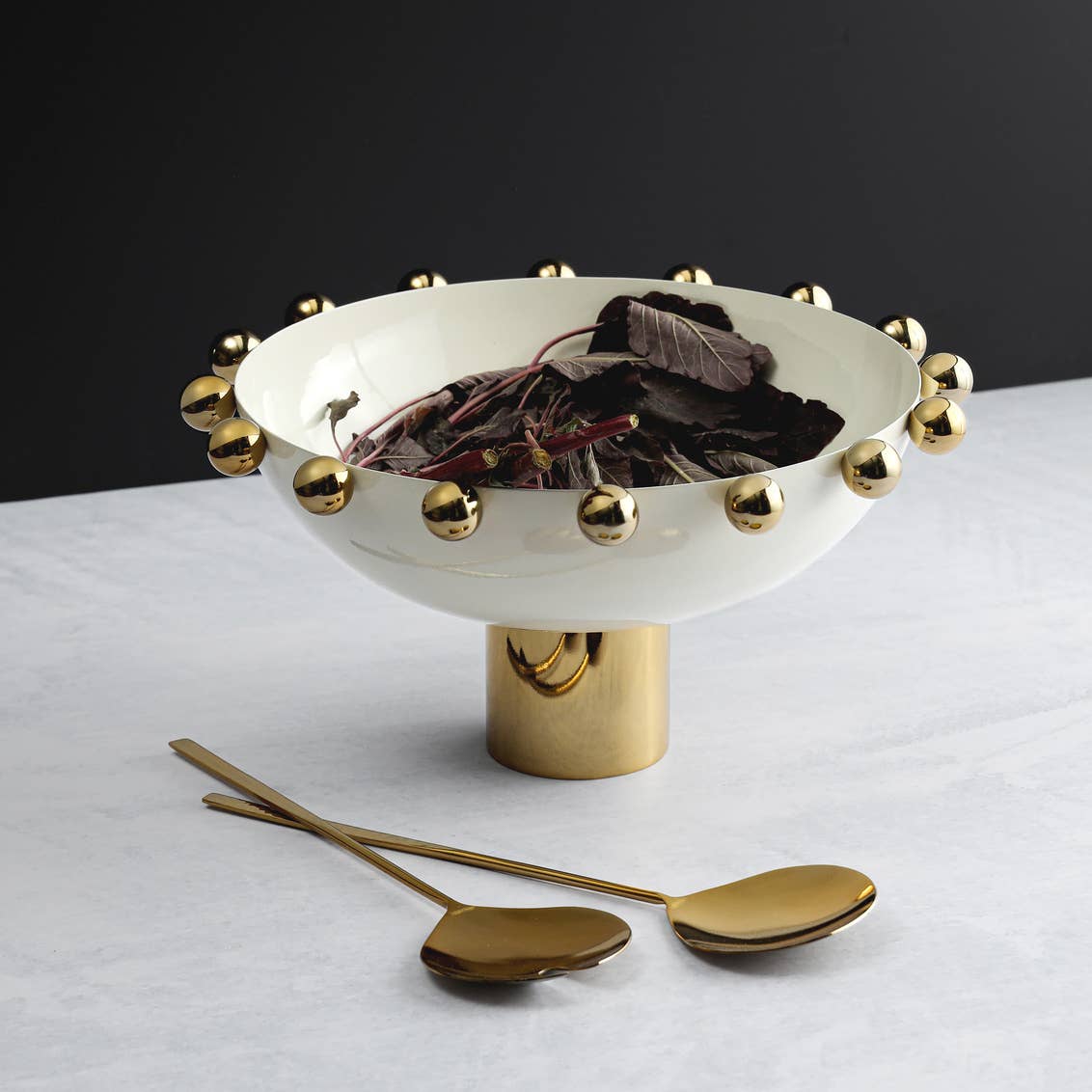 Temari White and Gold Footed Bowl