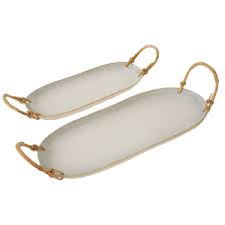 Rattan Wrapped Ceramic Platter S