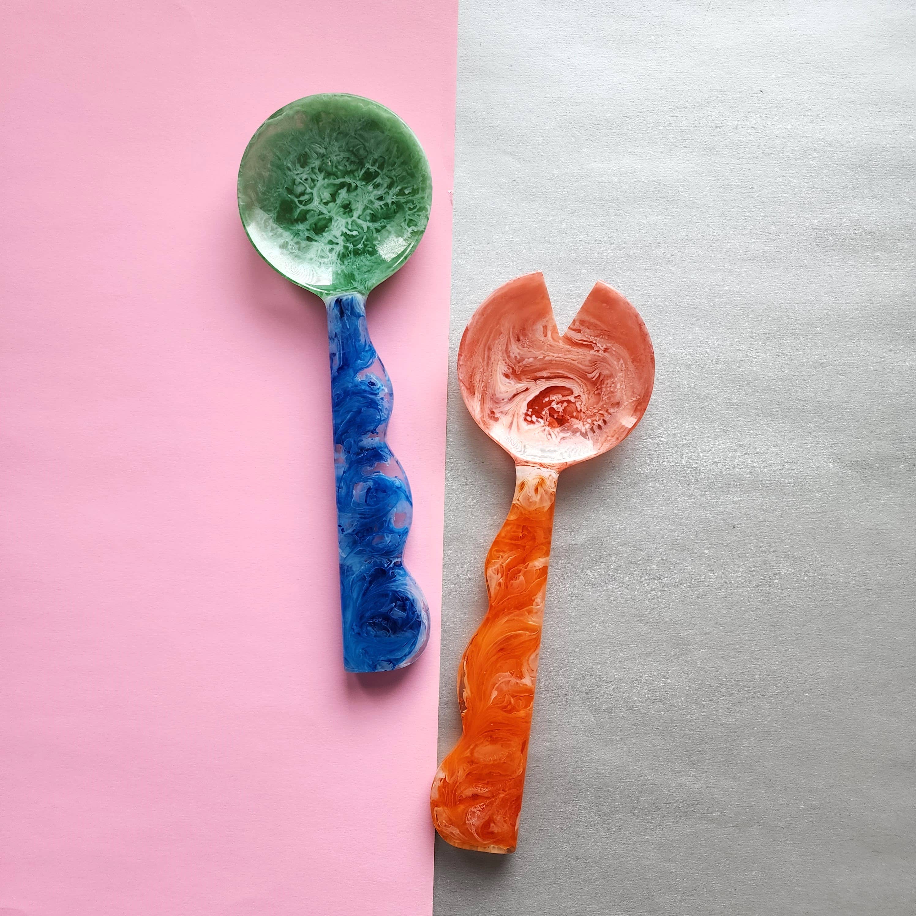 4 Colors, Hand Poured Resin Salad Serving Set - Serving Set