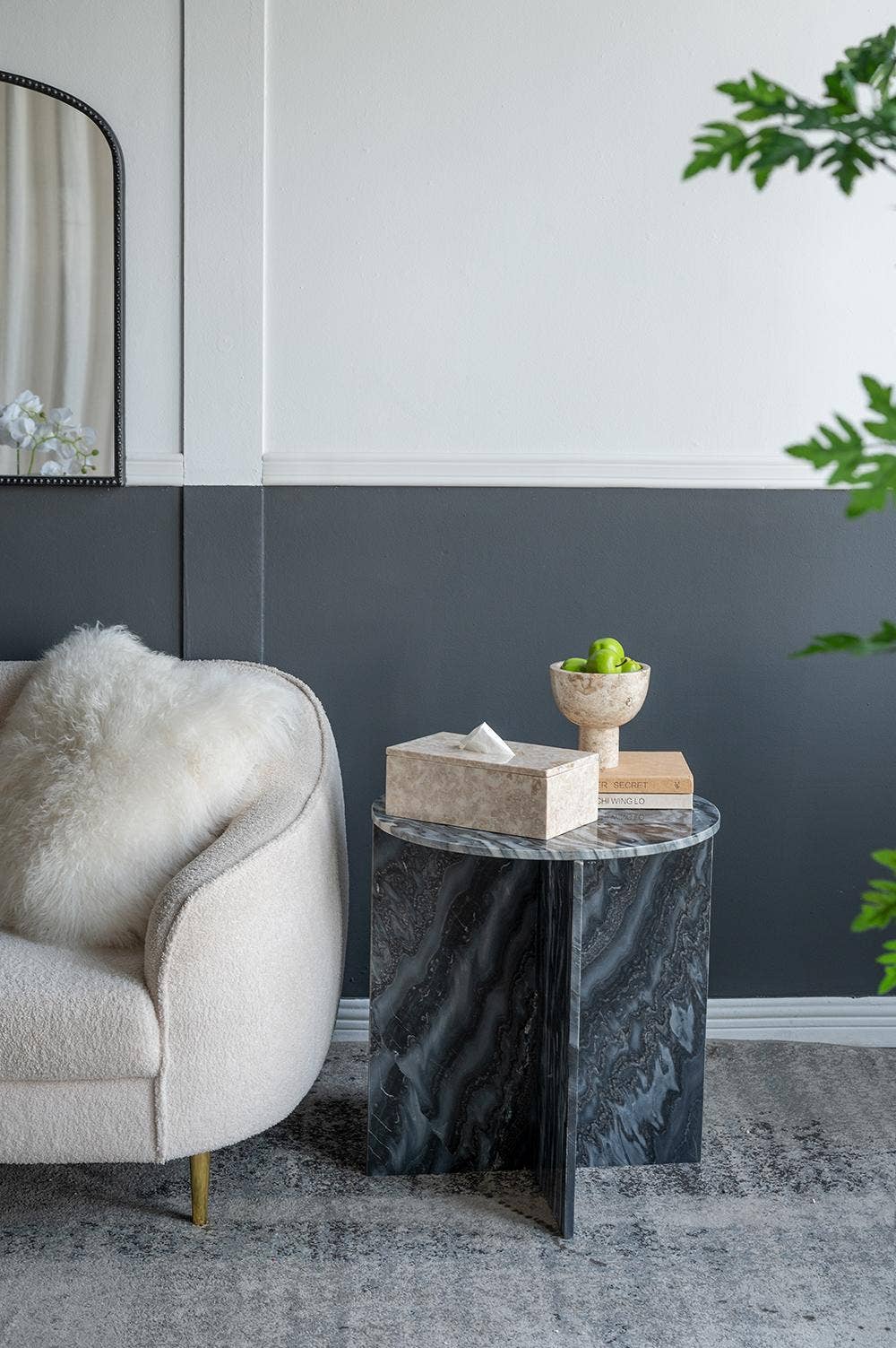 D6x6" Round Marble Pedestal Bowl - Cream