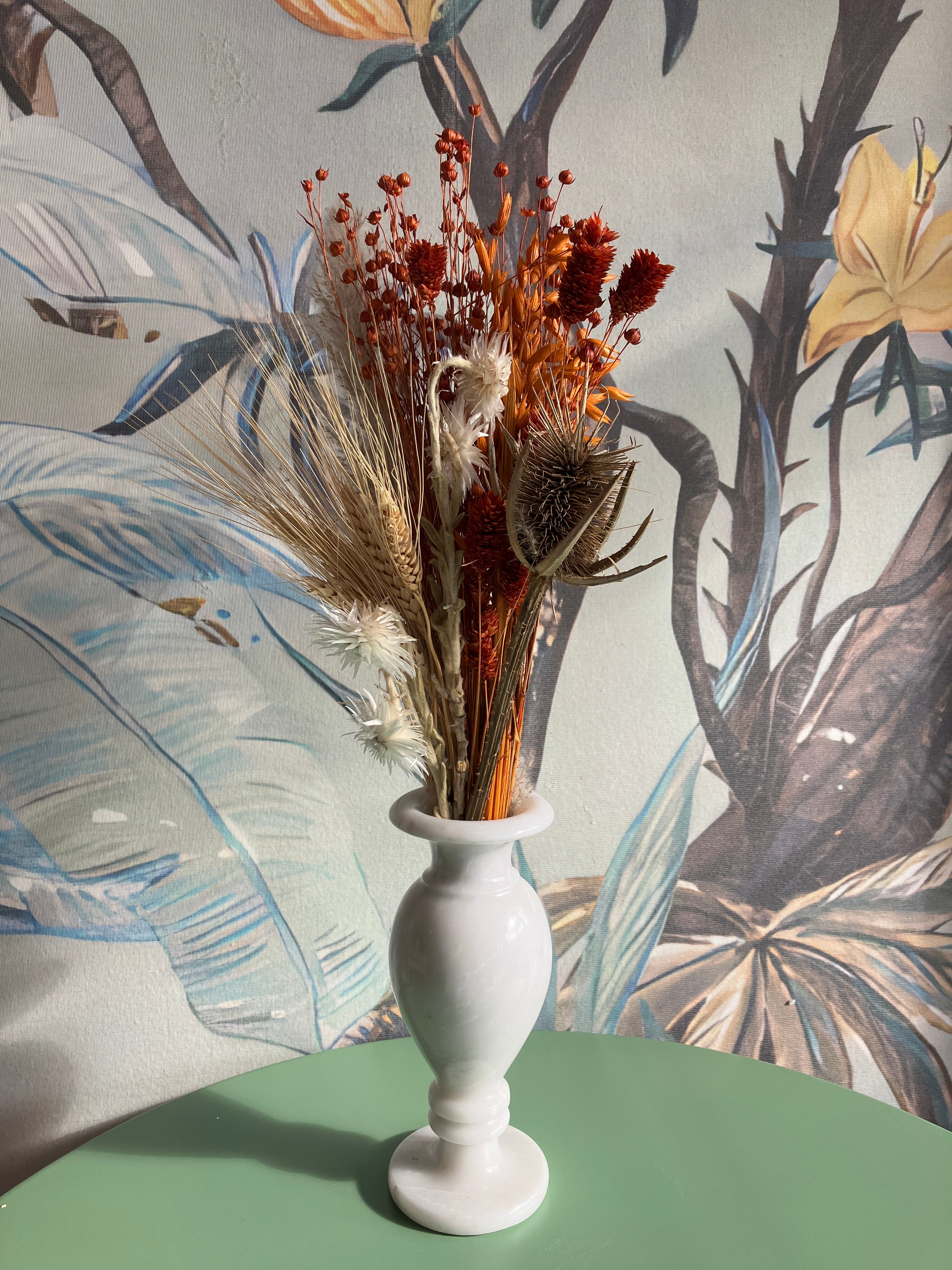 Dried Flowers in White Marble Vase 2