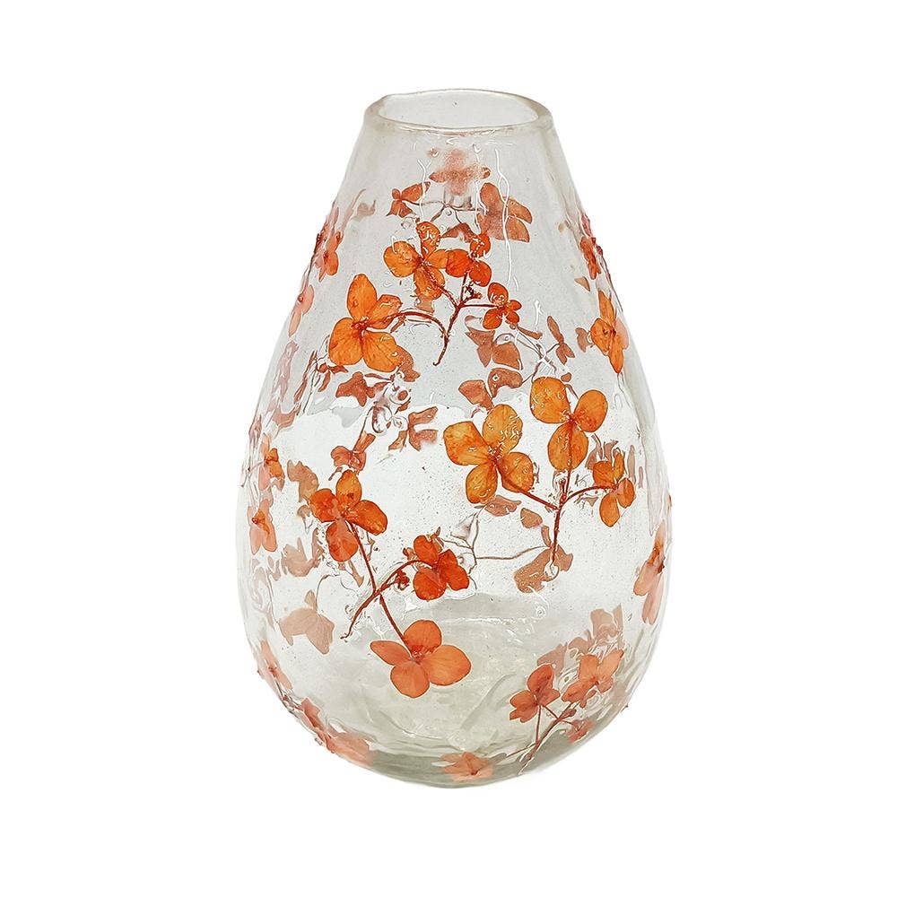D5x7" Round Clear Glass Vase with Whimsical Red Flower
