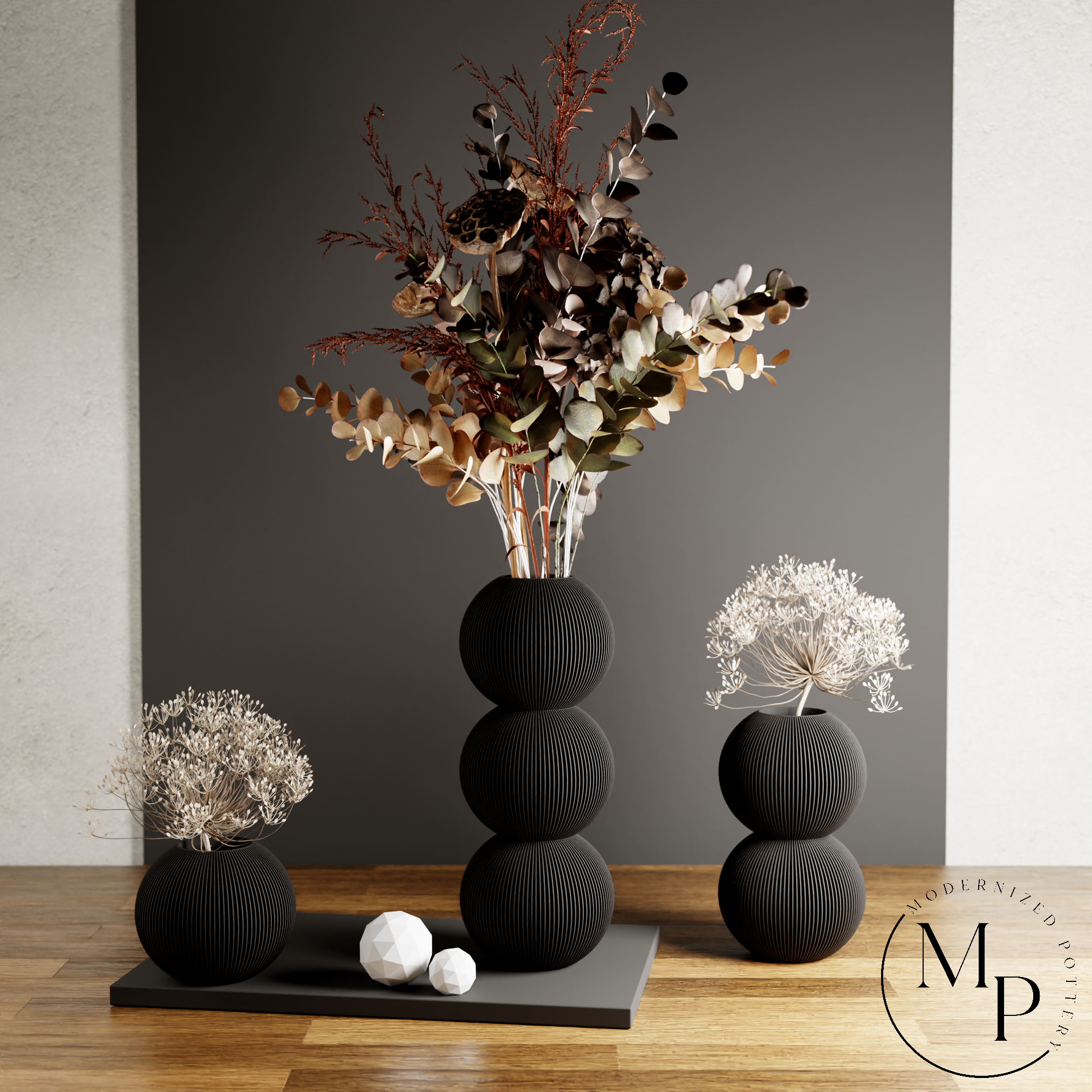 BUBBLE Vase | PREMIUM | 8 Colors | For Dried & Fresh Flowers: Navy Blue / Double / With Insert