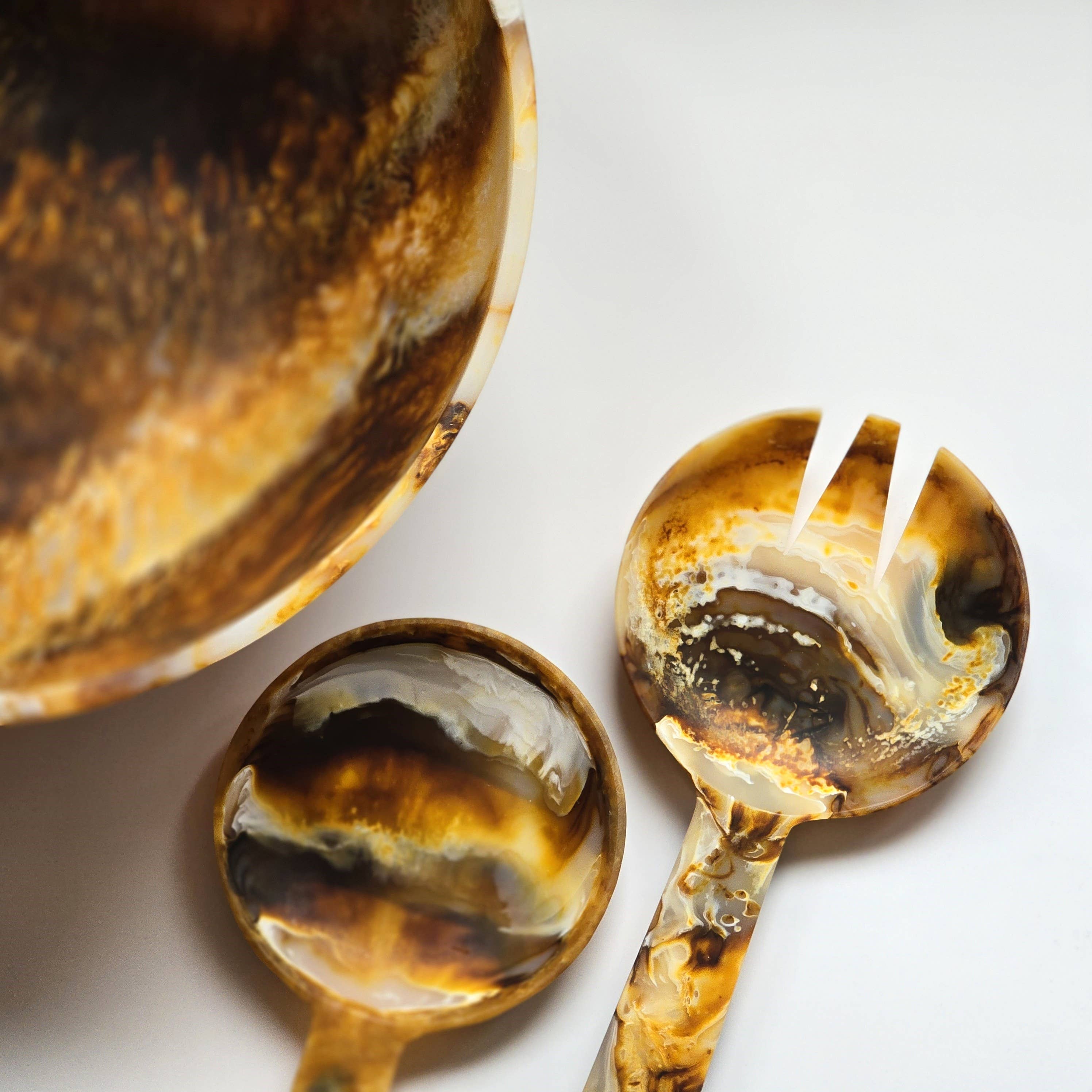 Hand Poured Resin Salad Serving Bowl - Matching Server: Serving Spoons Only