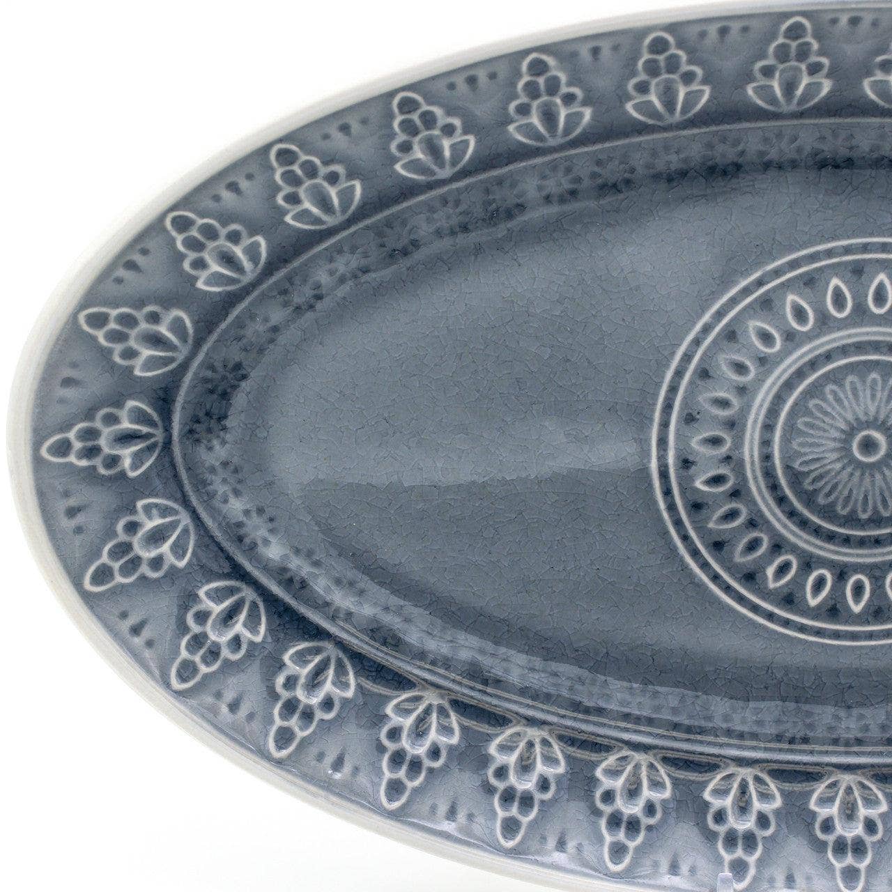 Fez Stoneware Oval Serving Platter: Grey