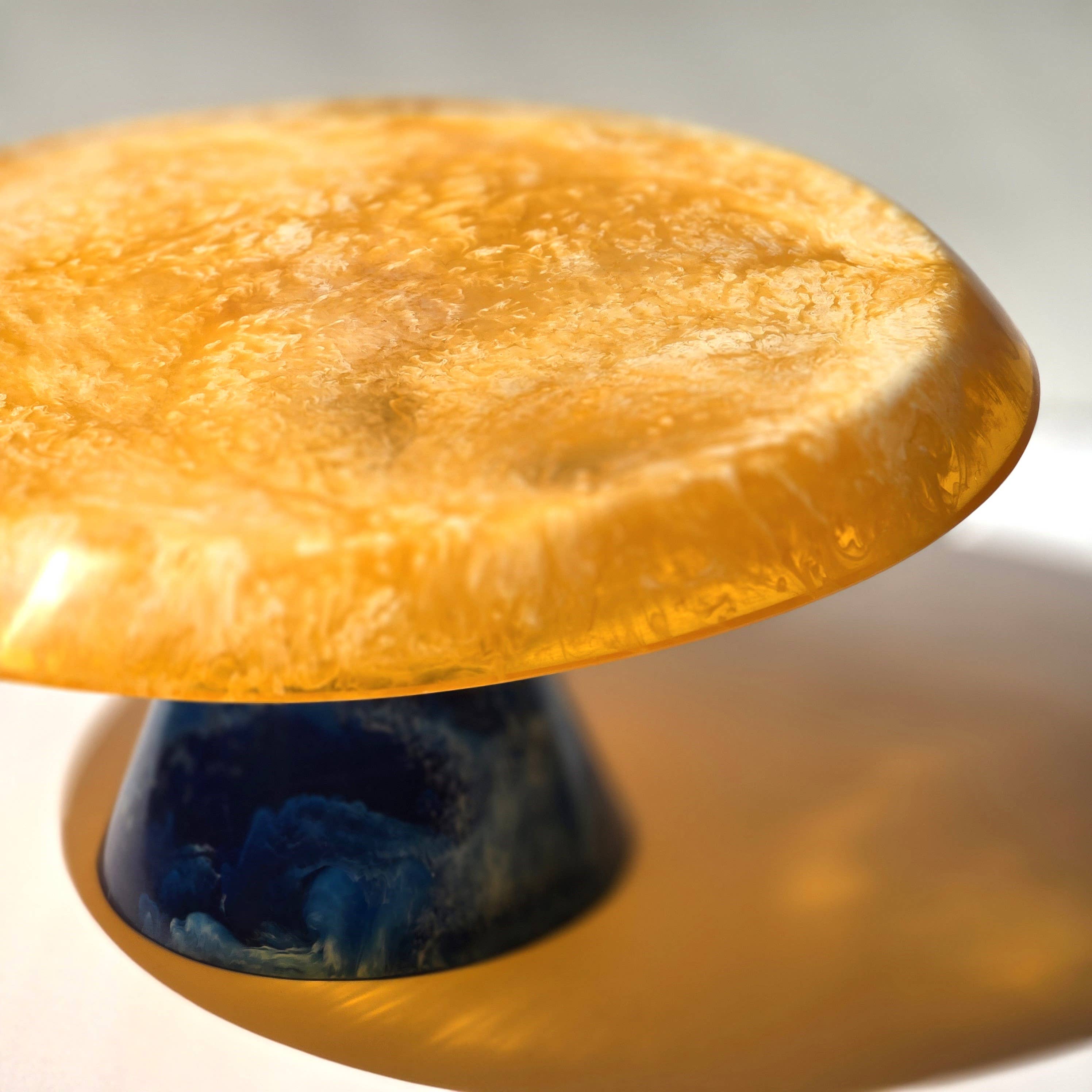 Orange Hand Poured Resin Cake Stand - Blue Base