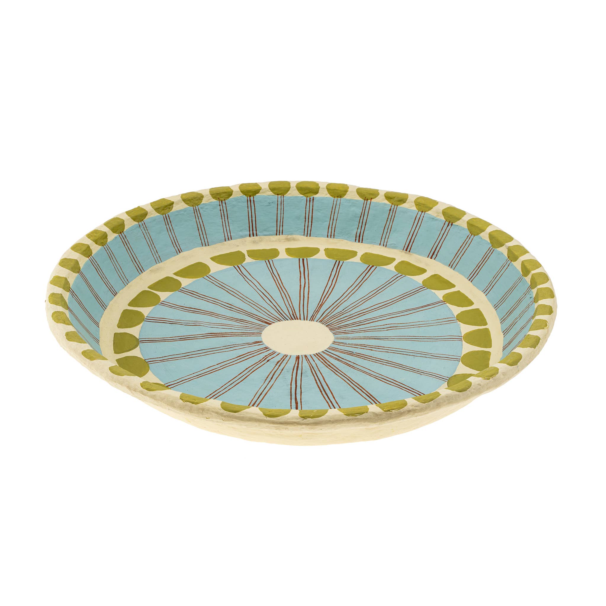Painted Paper Mache Tray L, Blue Stripe