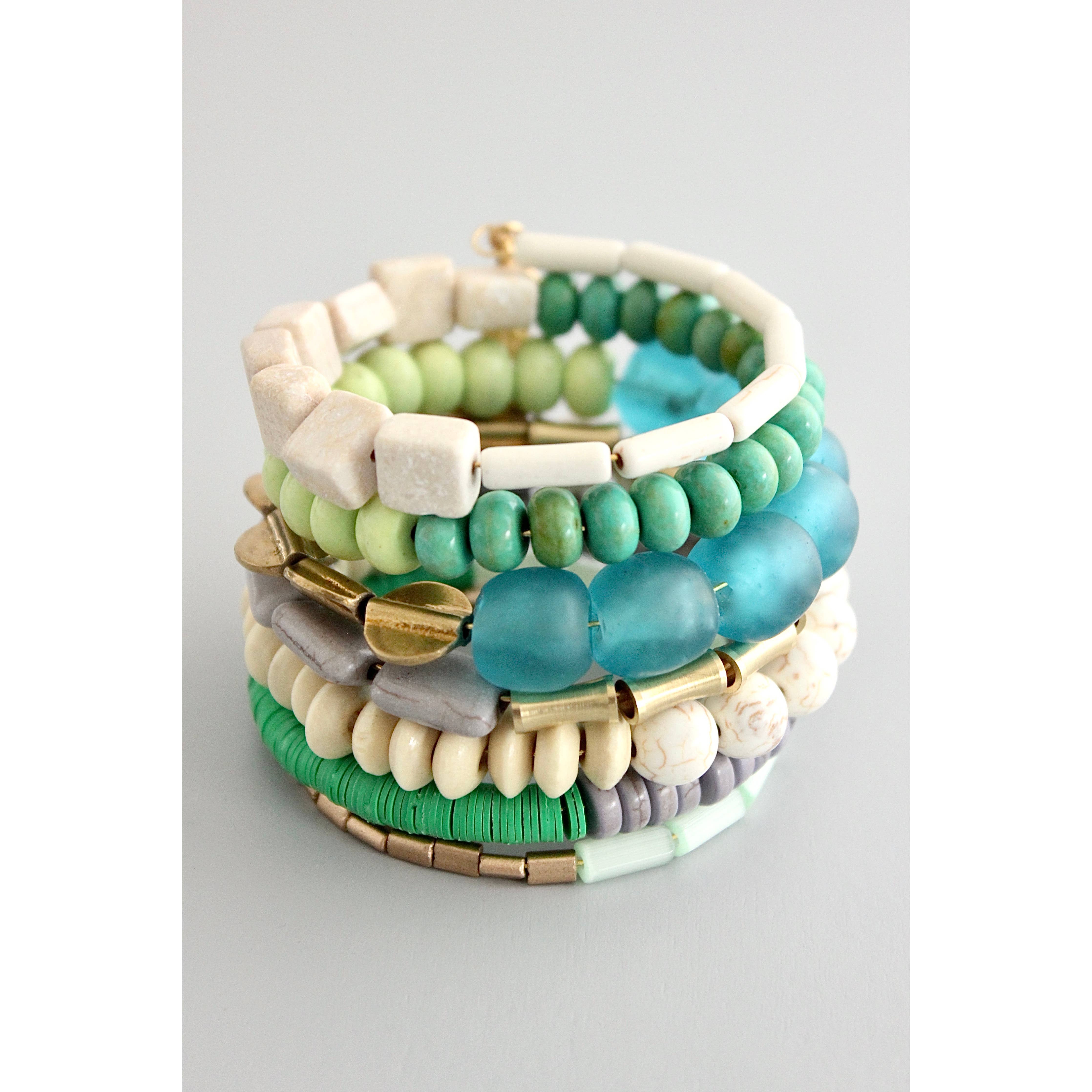 GNDB05 aqua, green, gray, and white wrap bracelet