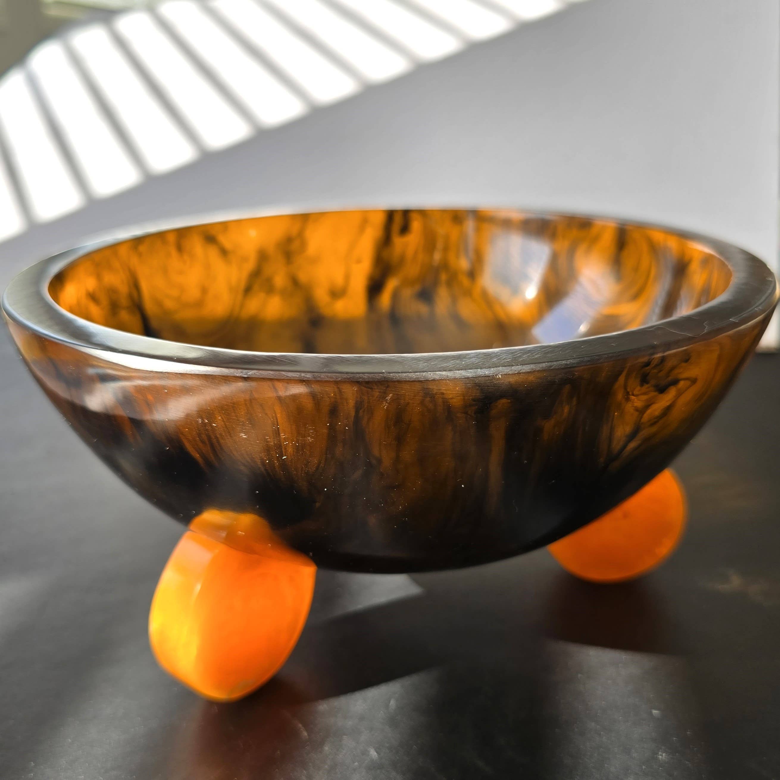 Hand Poured Resin Salad Serving Bowl - Gorgeous Orange Legs