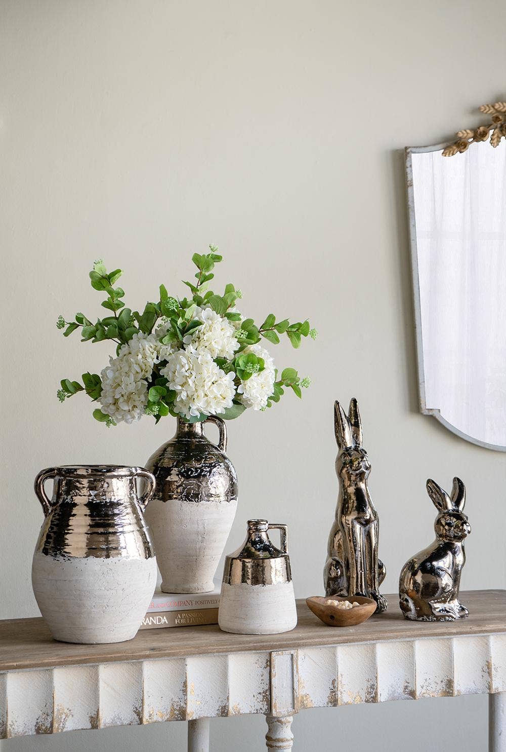 D8x15" Wide Terracotta Jug Vase w/ Metallic Bronze & Tan