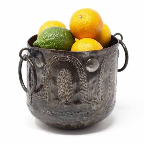 6" x 5" Hammered Metal Bowl With Round Handles