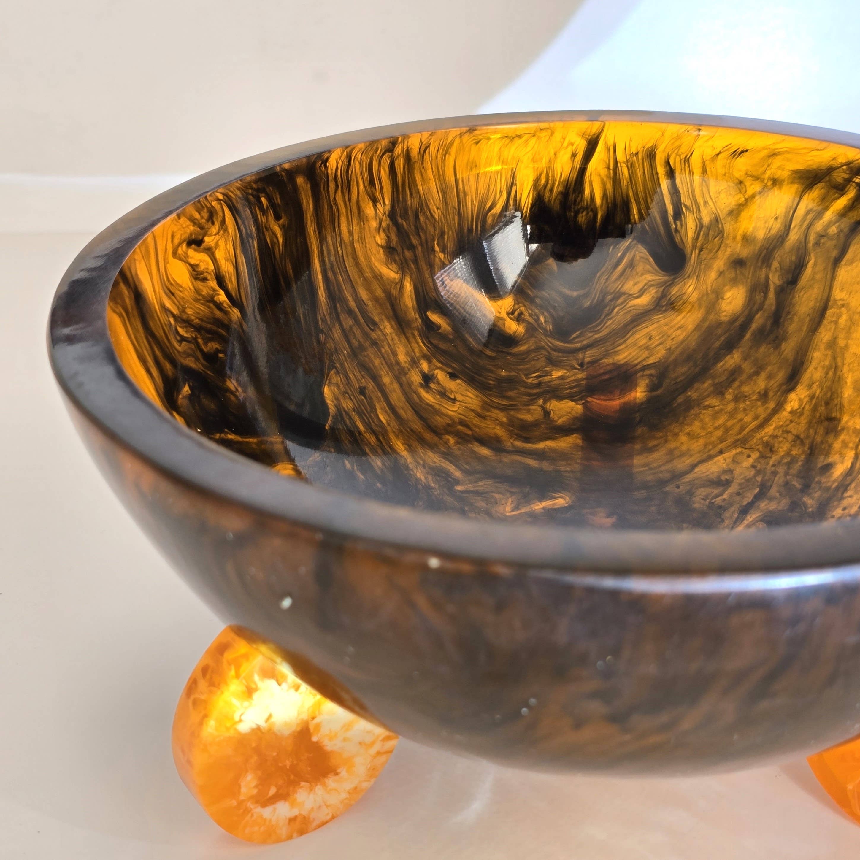 Hand Poured Resin Salad Serving Bowl - Gorgeous Orange Legs