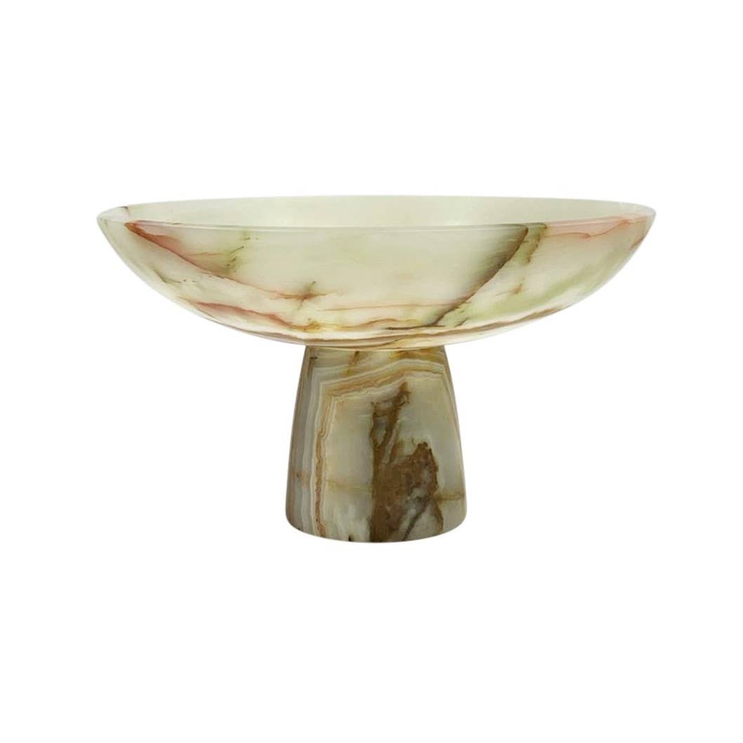 Rhe Collection 12" Light Green Onyx Honed Finish Footed Bowl