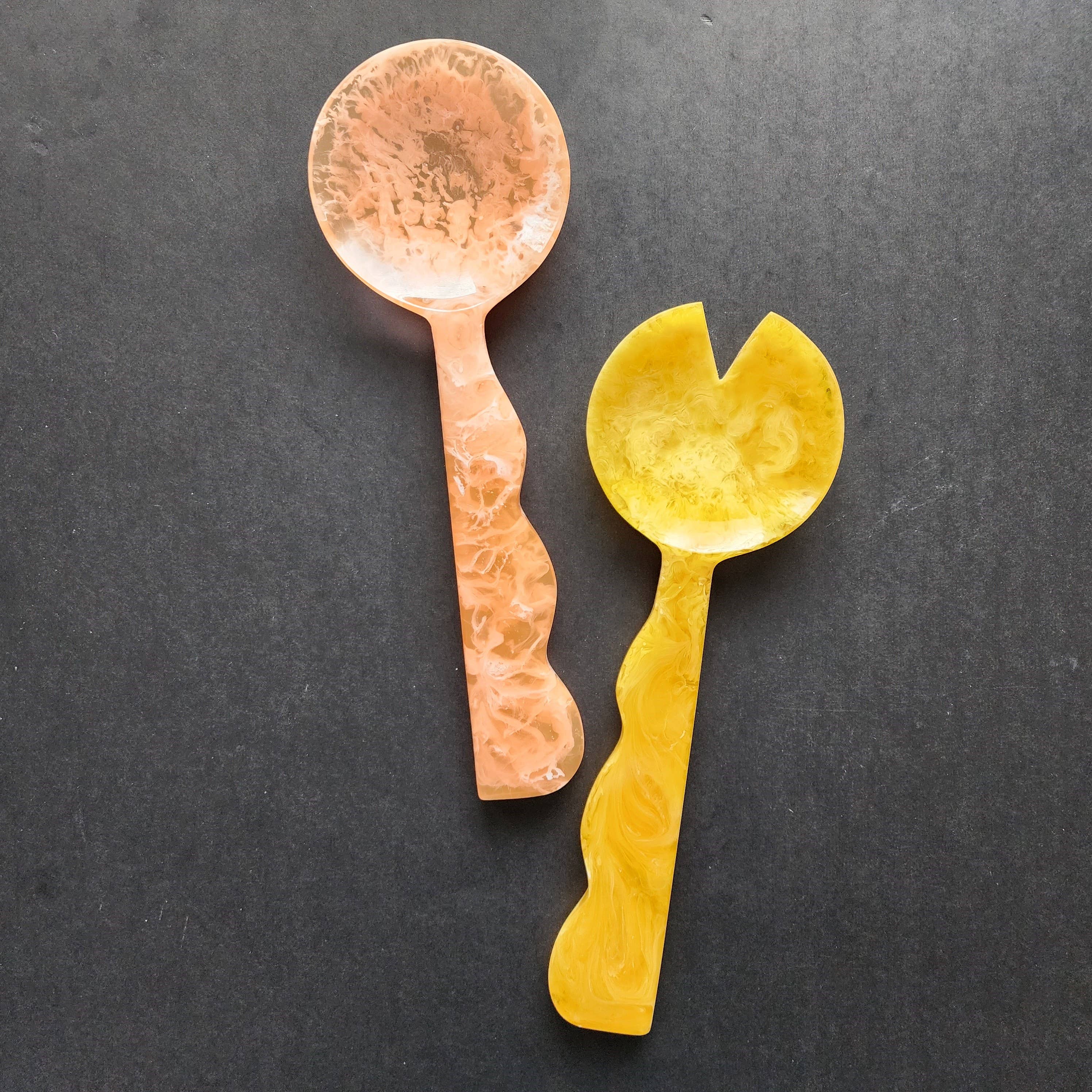 2 Colors, Hand Poured Resin Salad Serving Set - Serving Set