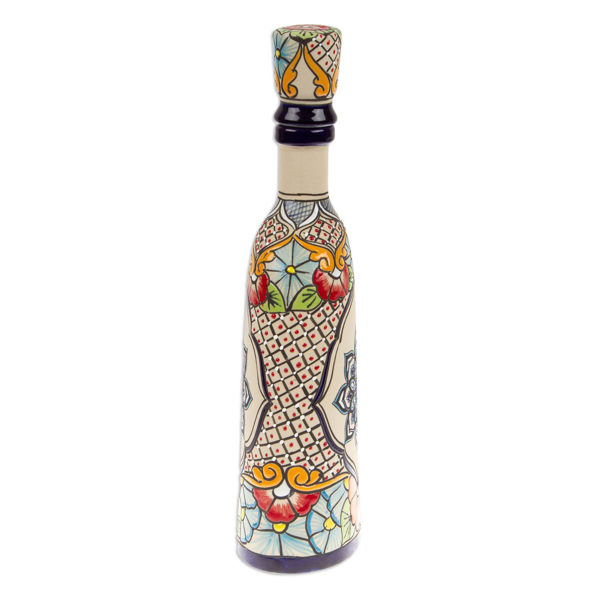 Novica Handmade Talavera Flavors Ceramic Decanter