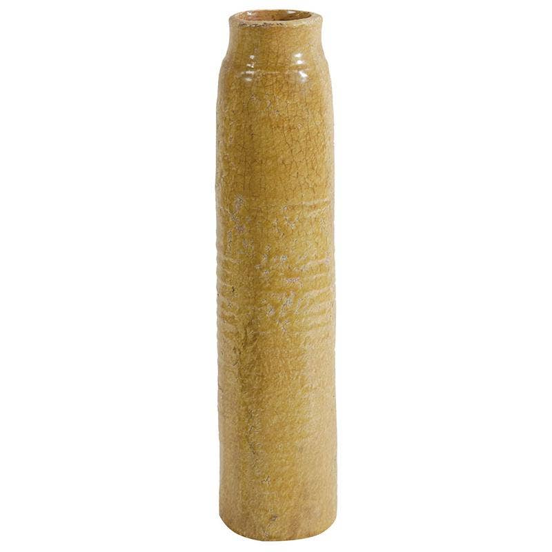 D4x17" Vintage Crackled Finish Ceramic Vase - Yellow