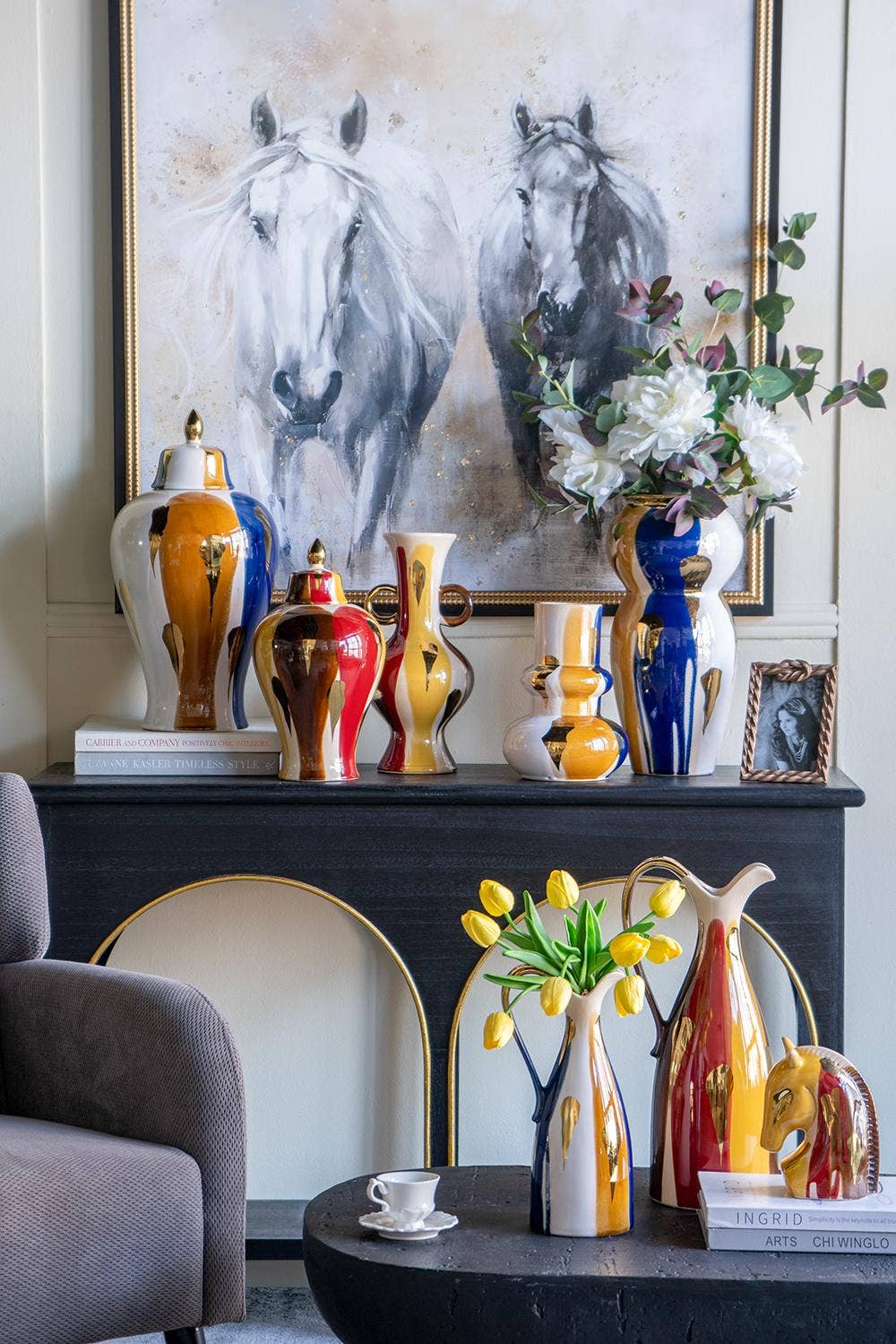 D7.5x10" Bulbous Ceramic Vase Abstract Multicolored Finish