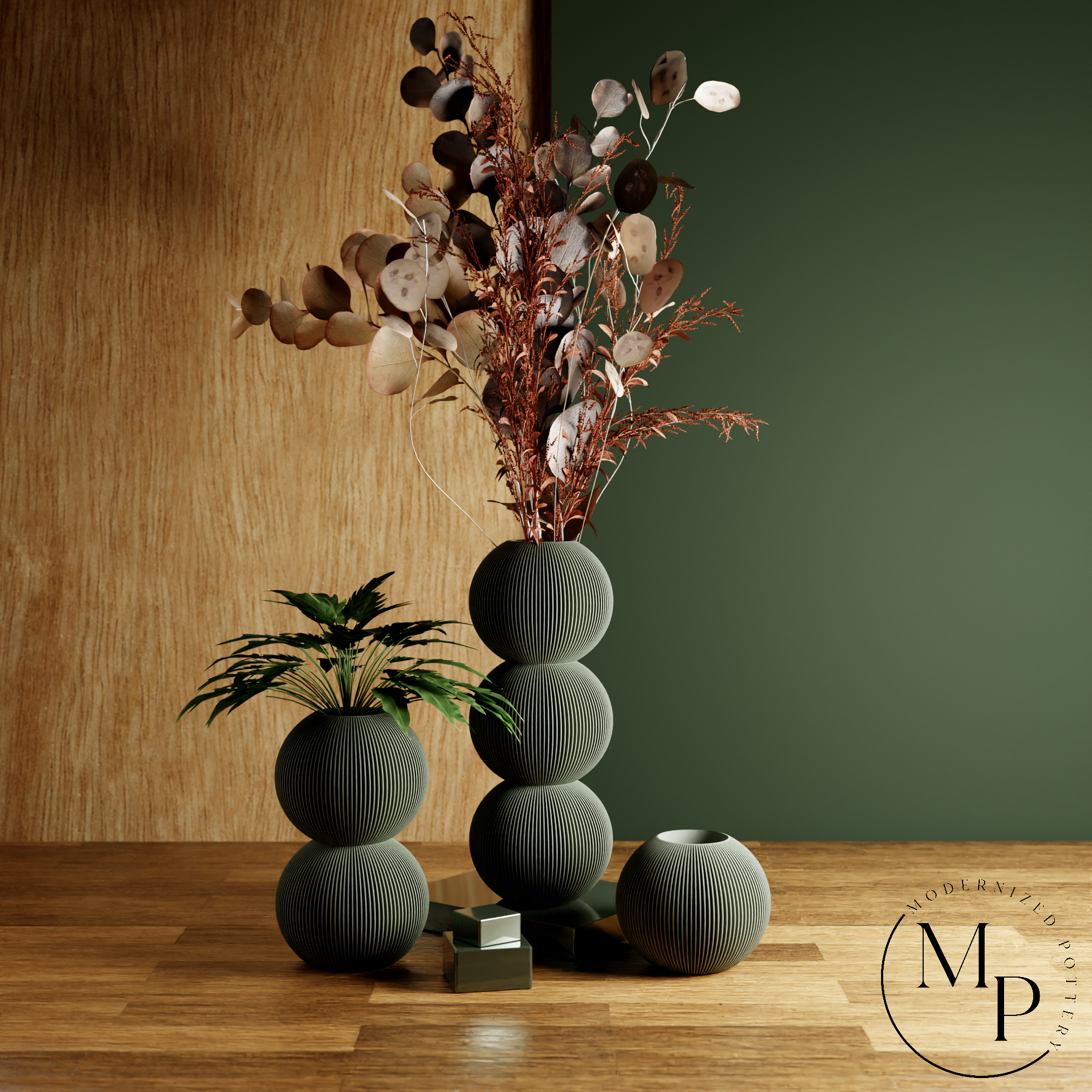 BUBBLE Vase | PREMIUM | 8 Colors | For Dried & Fresh Flowers: Muted Green / Single / With Insert