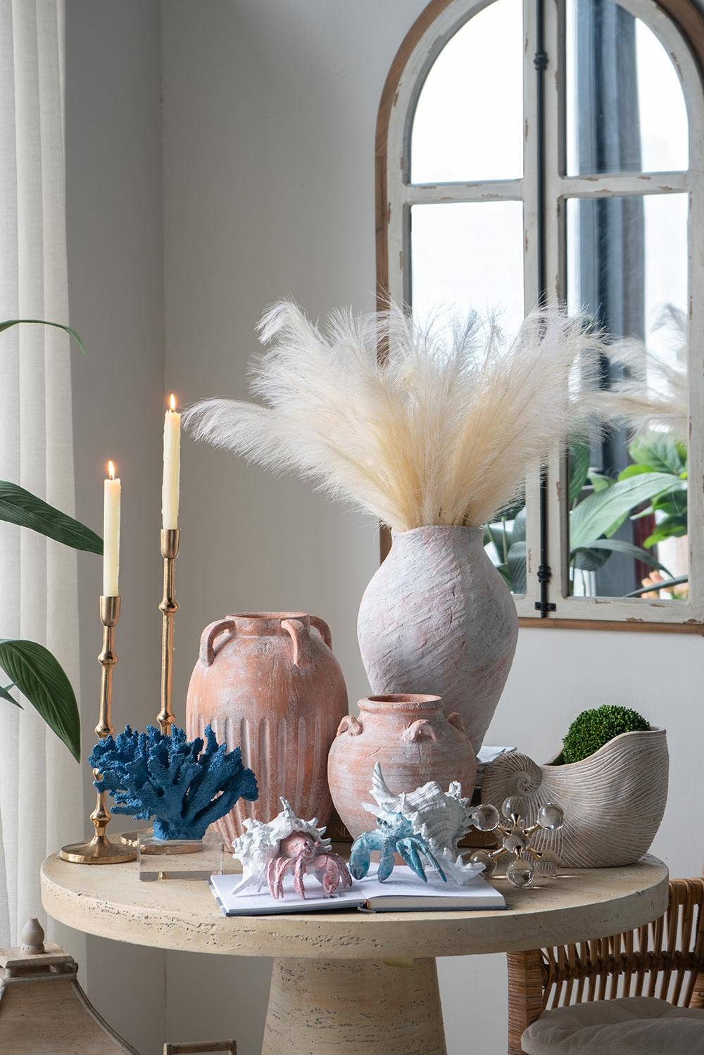 D8.5x9.5" Amphora Vase w/ Textured Terracotta & Handles