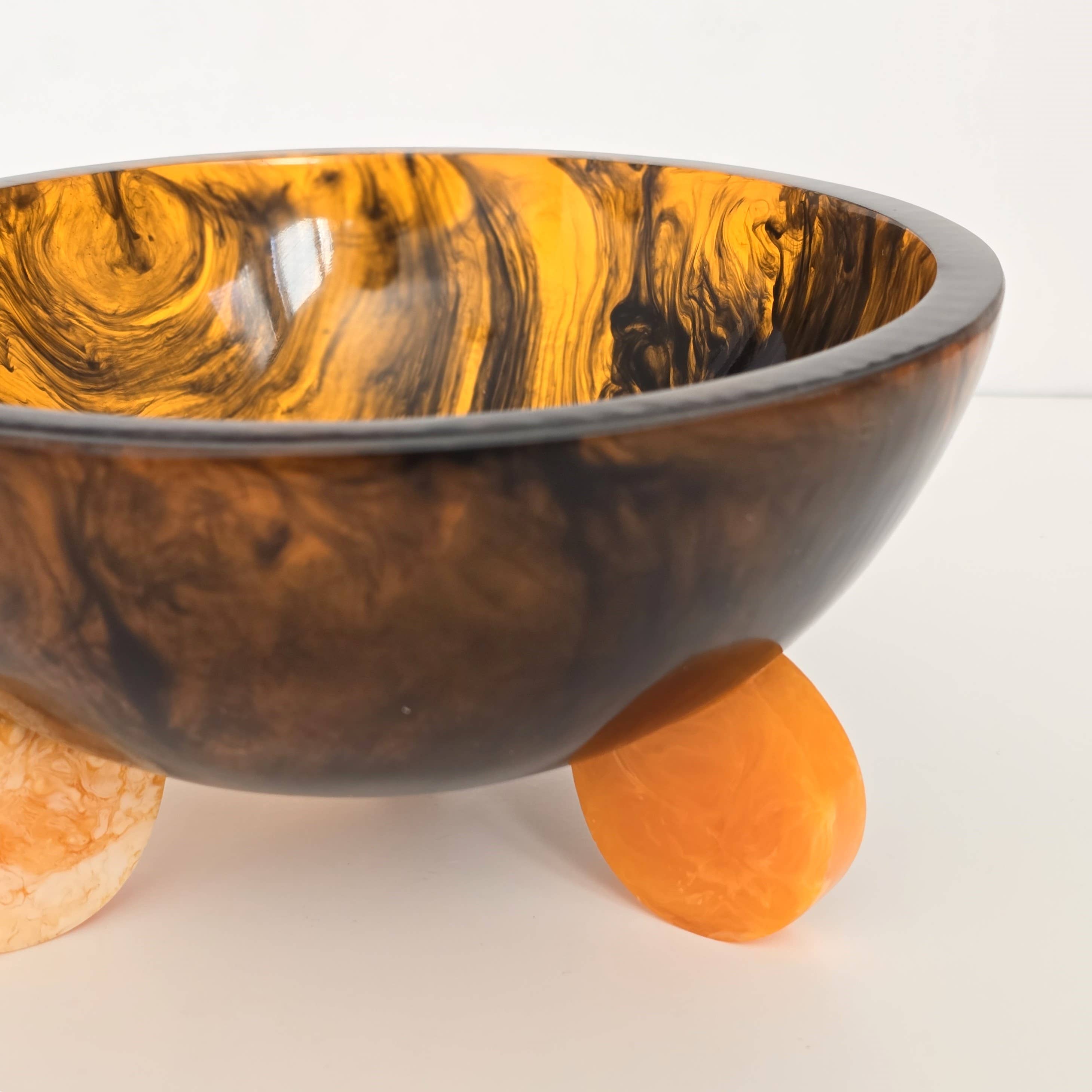 Hand Poured Resin Salad Serving Bowl - Gorgeous Orange Legs