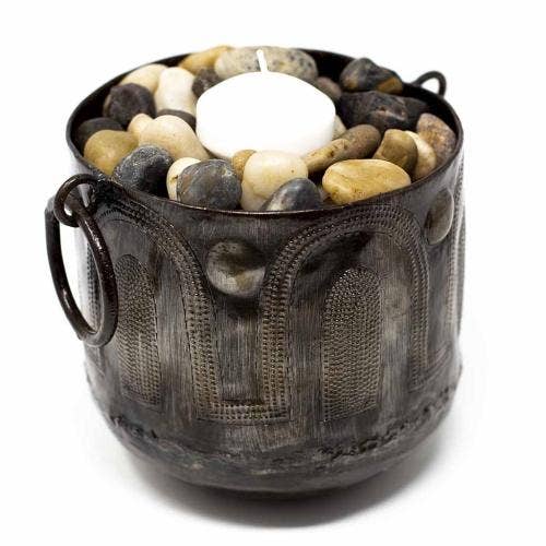 6" x 5" Hammered Metal Bowl With Round Handles