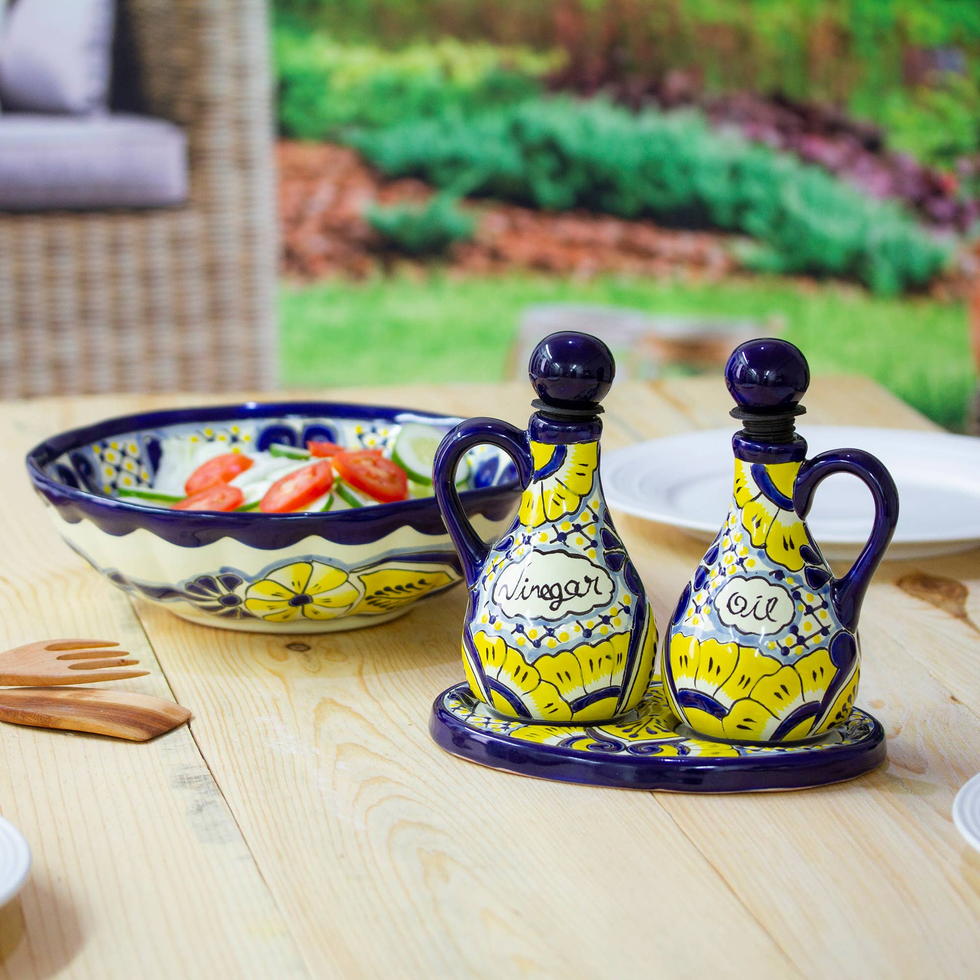 Novica Handmade Sunny Salad Ceramic Cruet Set (3 Pieces)