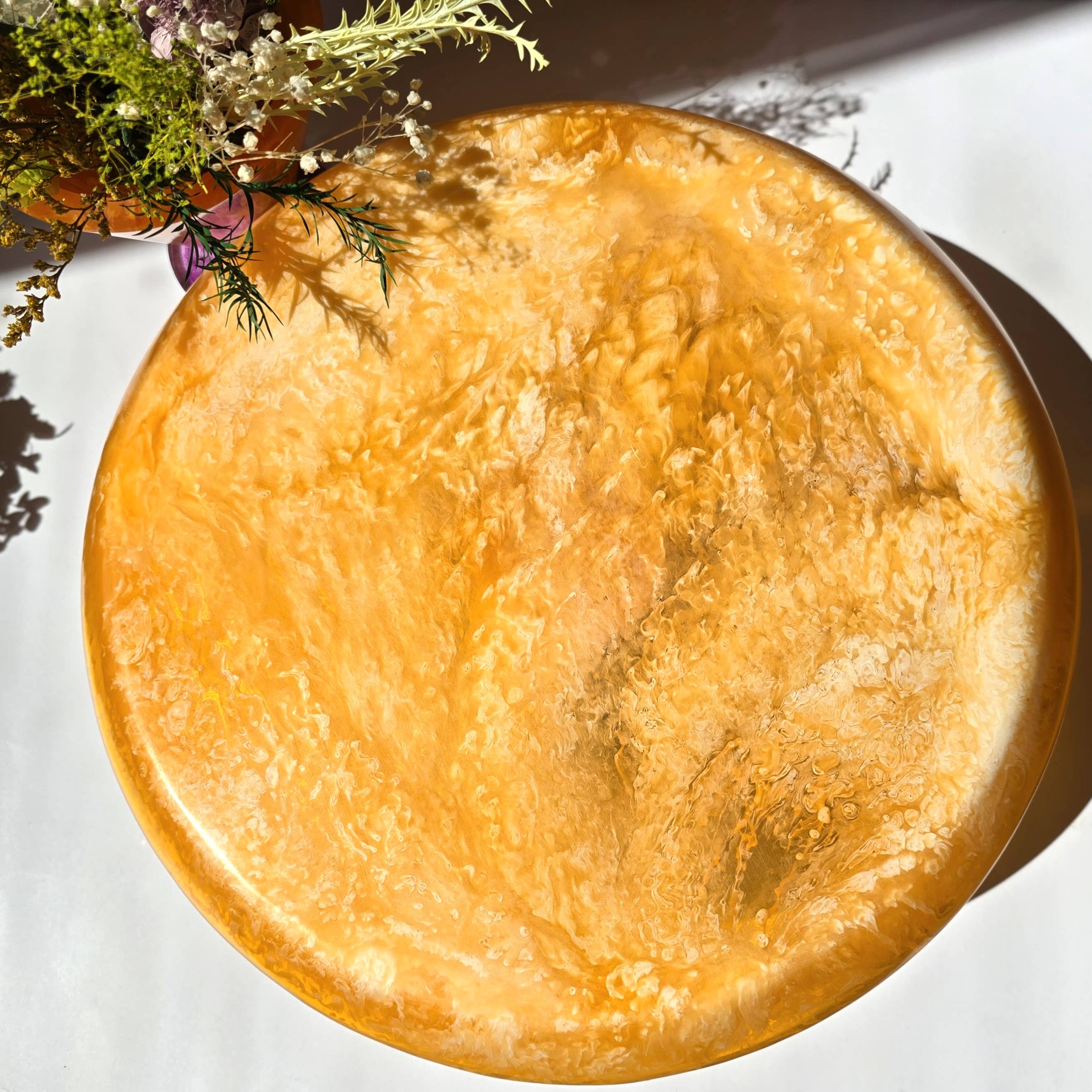 Orange Hand Poured Resin Cake Stand - Blue Base