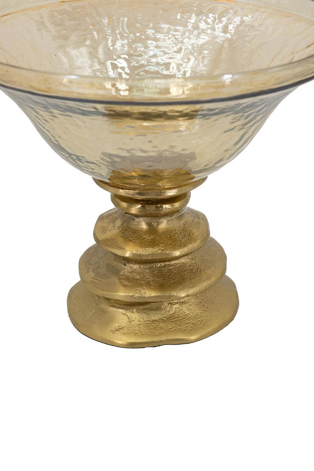 D8.5x7" Glass Pedestal Bowl w/ Metallic Base - Amber/Gold