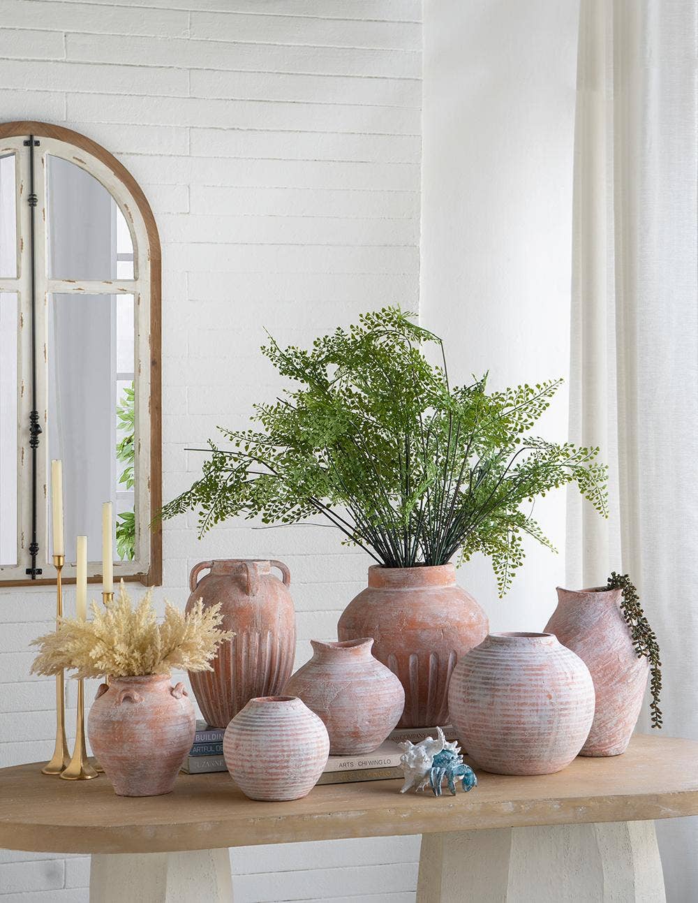 D8.5x9.5" Amphora Vase w/ Textured Terracotta & Handles