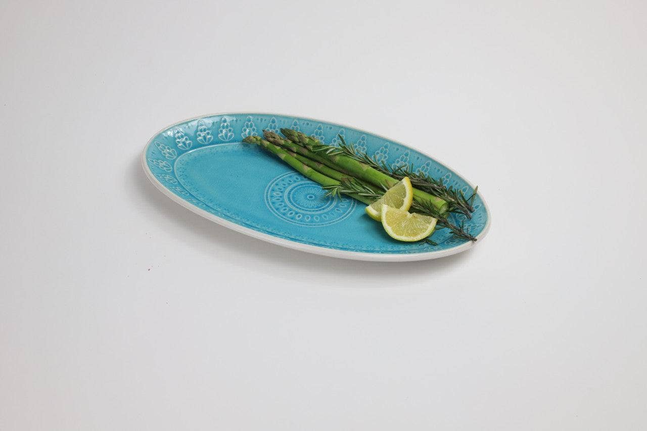 Fez Stoneware Oval Serving Platter: Turquoise