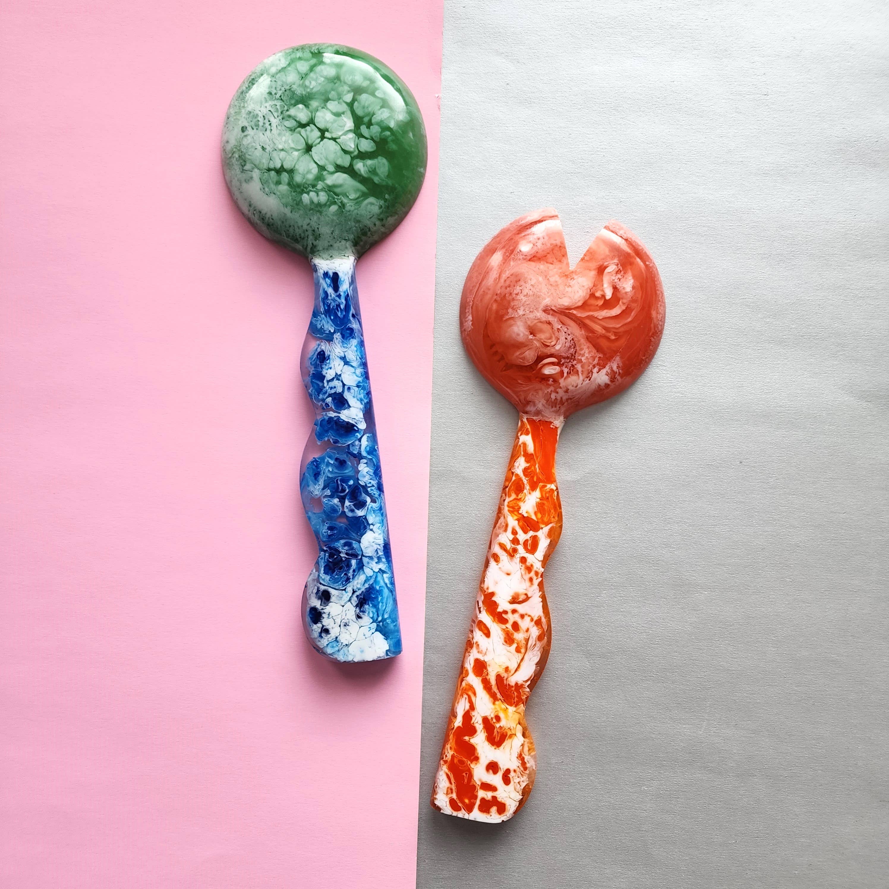 4 Colors, Hand Poured Resin Salad Serving Set - Serving Set