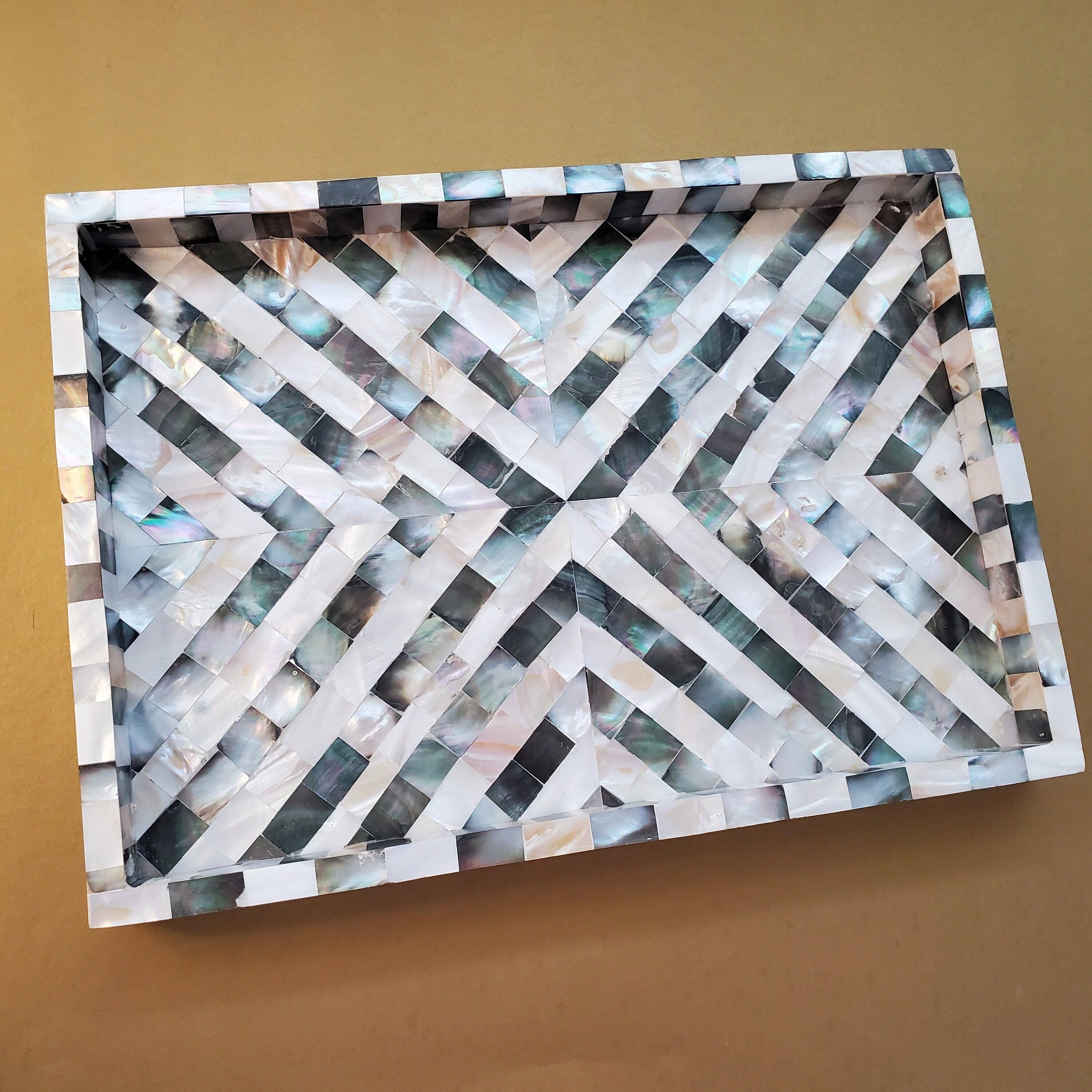 Black & White Mother of Pearl Tray - Large Ottoman Tray