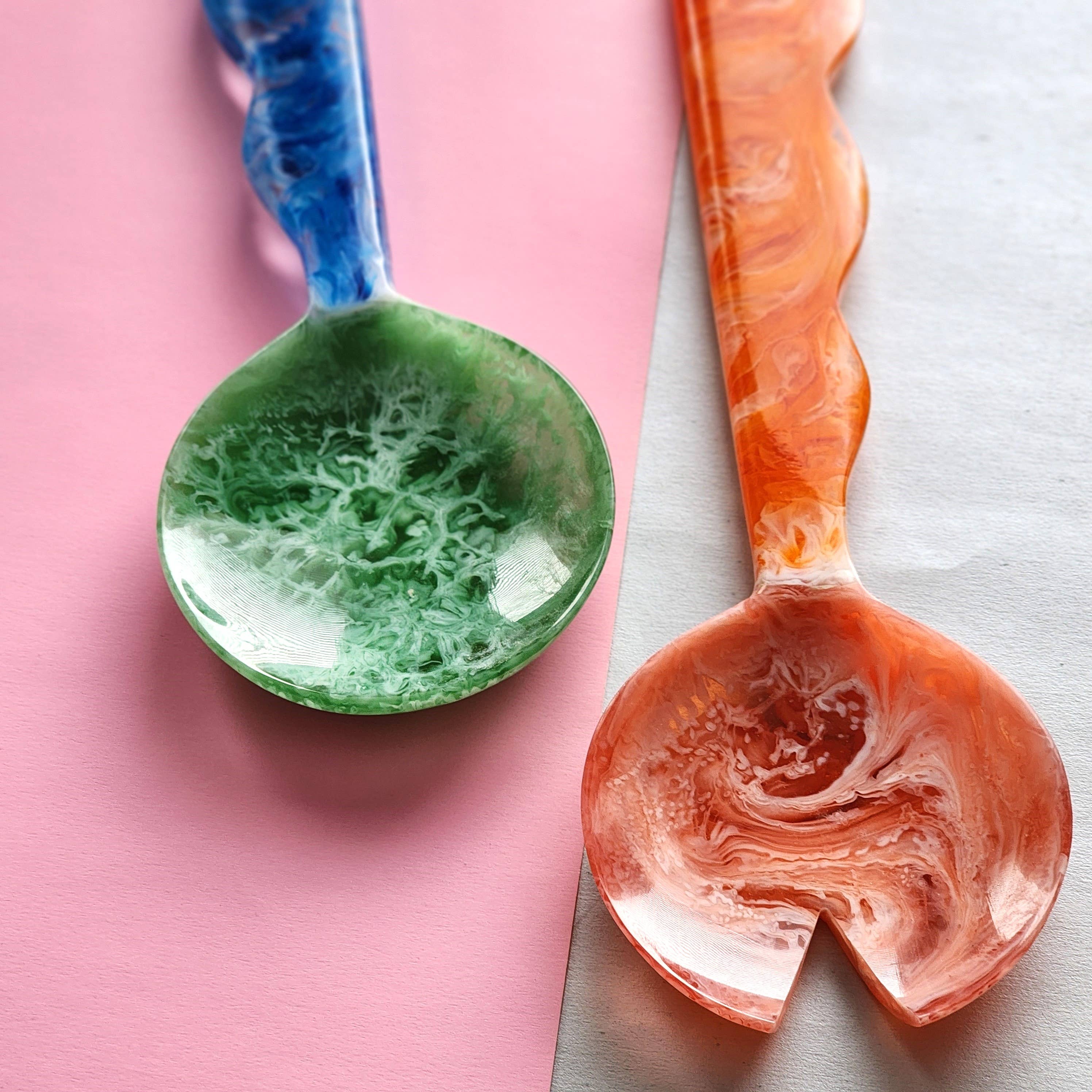 4 Colors, Hand Poured Resin Salad Serving Set - Serving Set