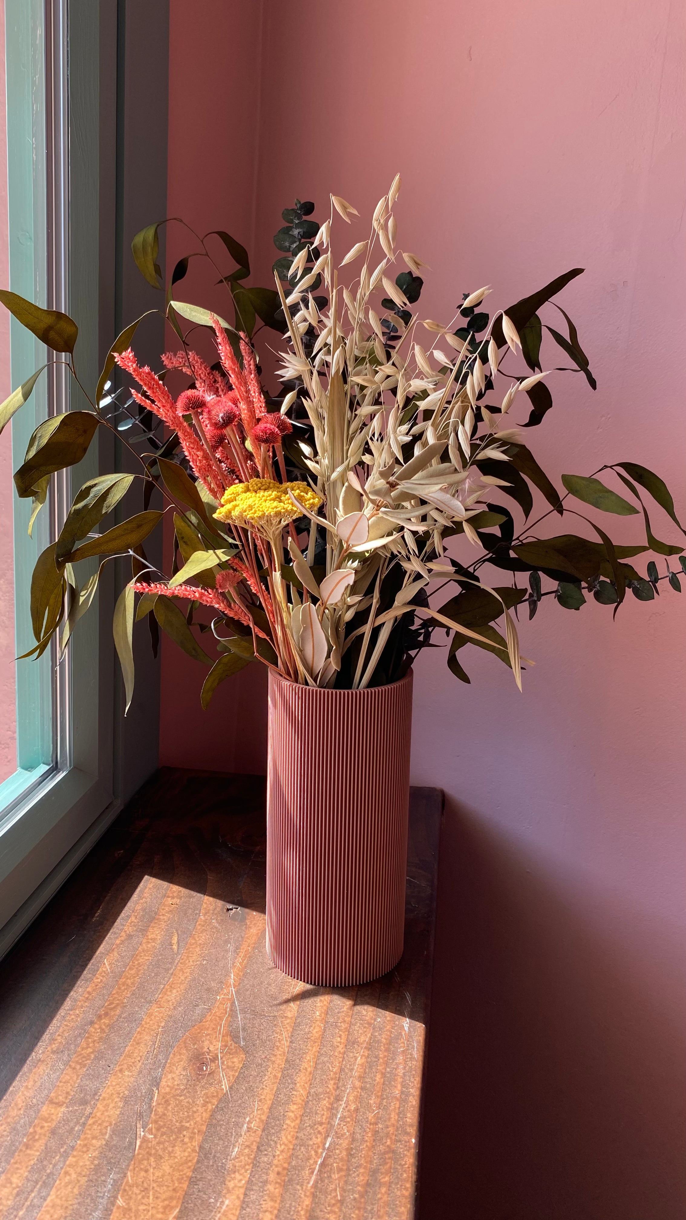 Dried Flowers in Pink Vase