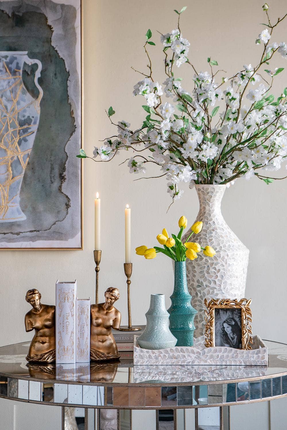 D4.7x12" Blue Ceramic Accent Vase with Sculptural Design