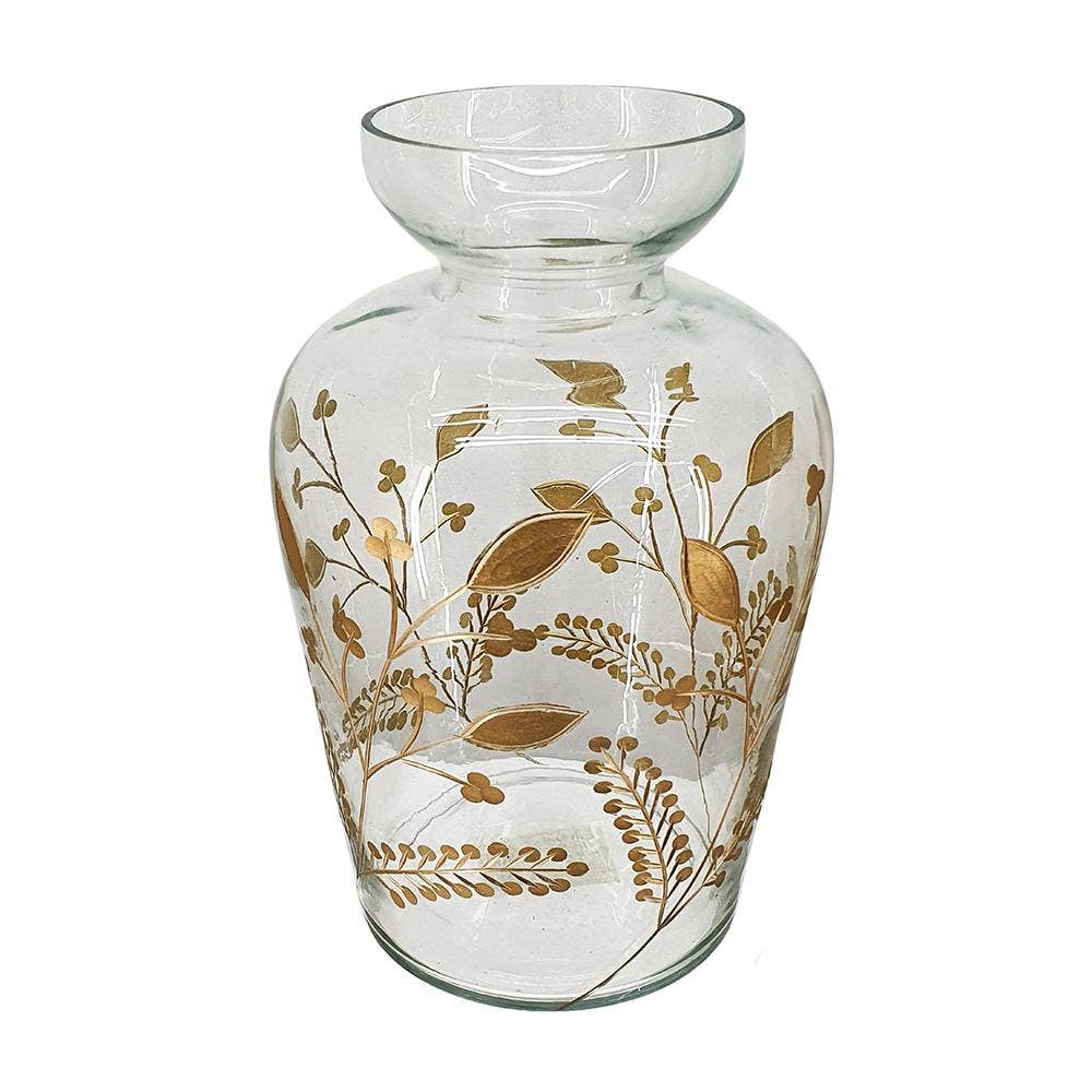 D8x12.6" Golden Foliage Glass Vase