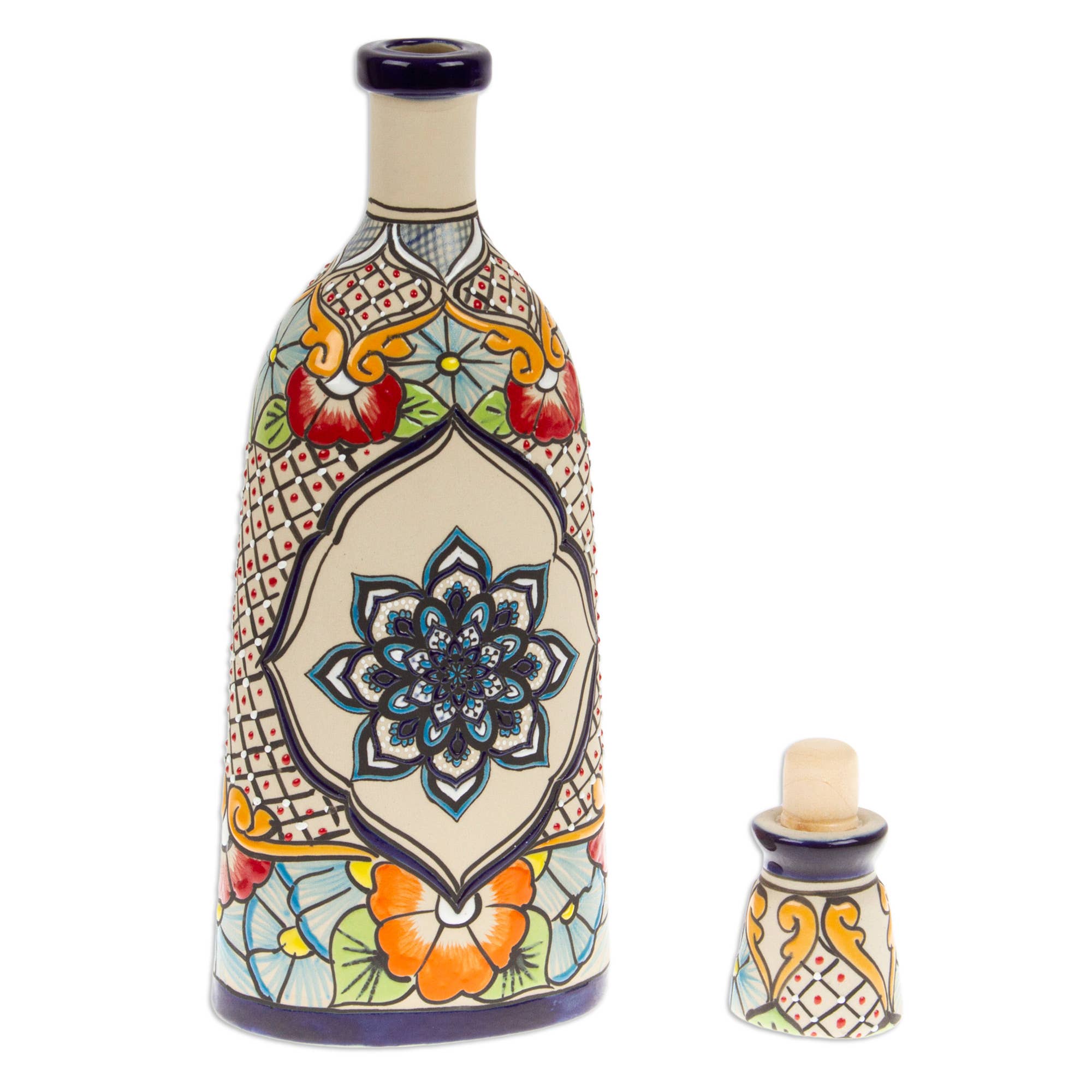 Novica Handmade Talavera Flavors Ceramic Decanter