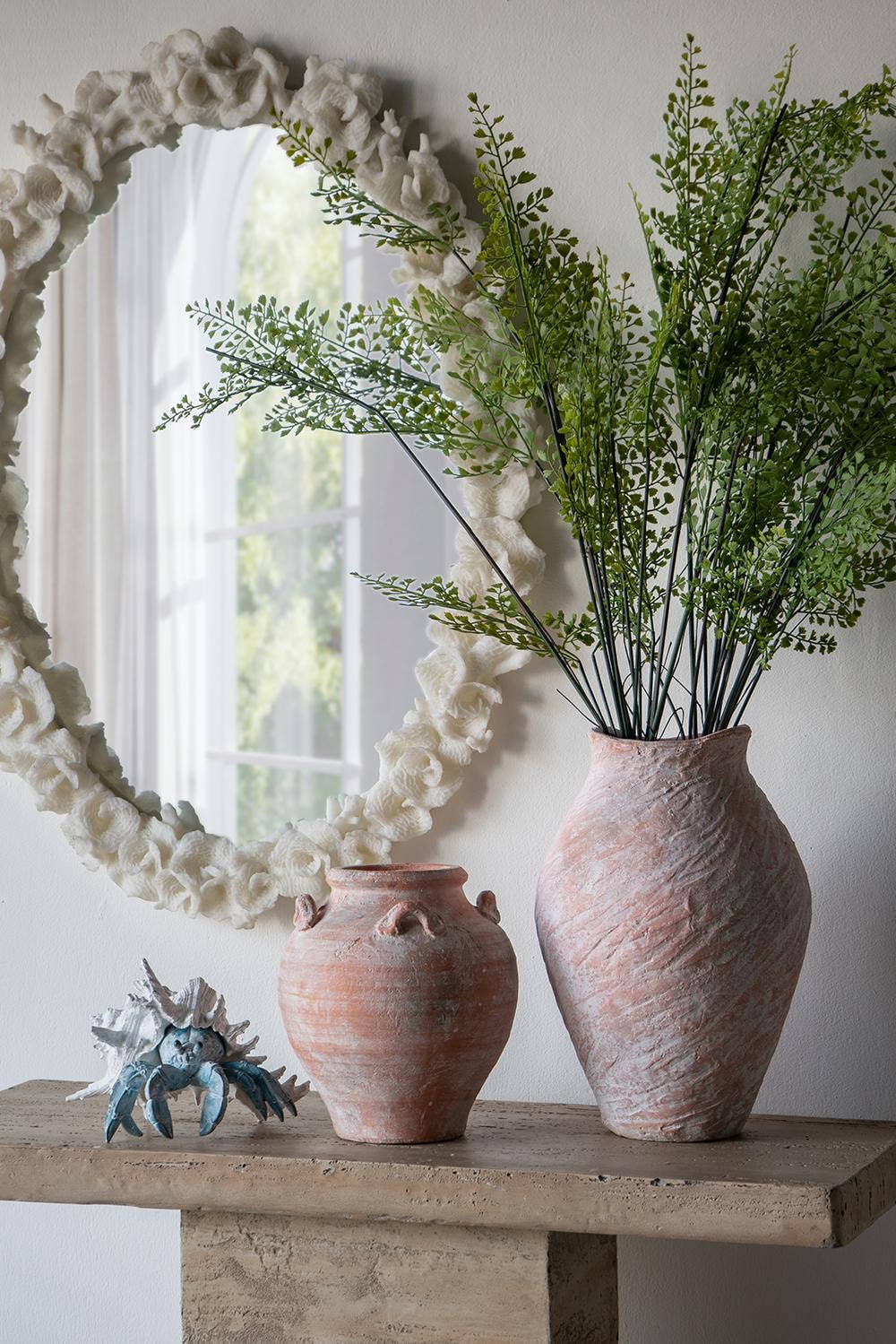 D8.5x9.5" Amphora Vase w/ Textured Terracotta & Handles