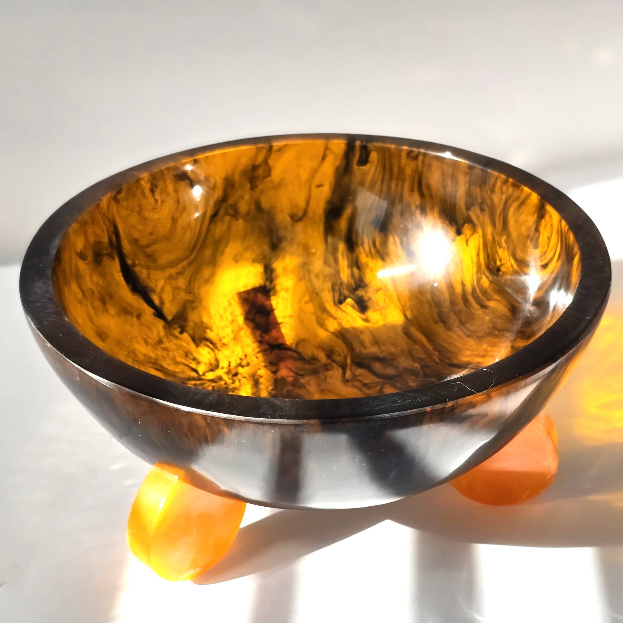 Hand Poured Resin Salad Serving Bowl - Gorgeous Orange Legs