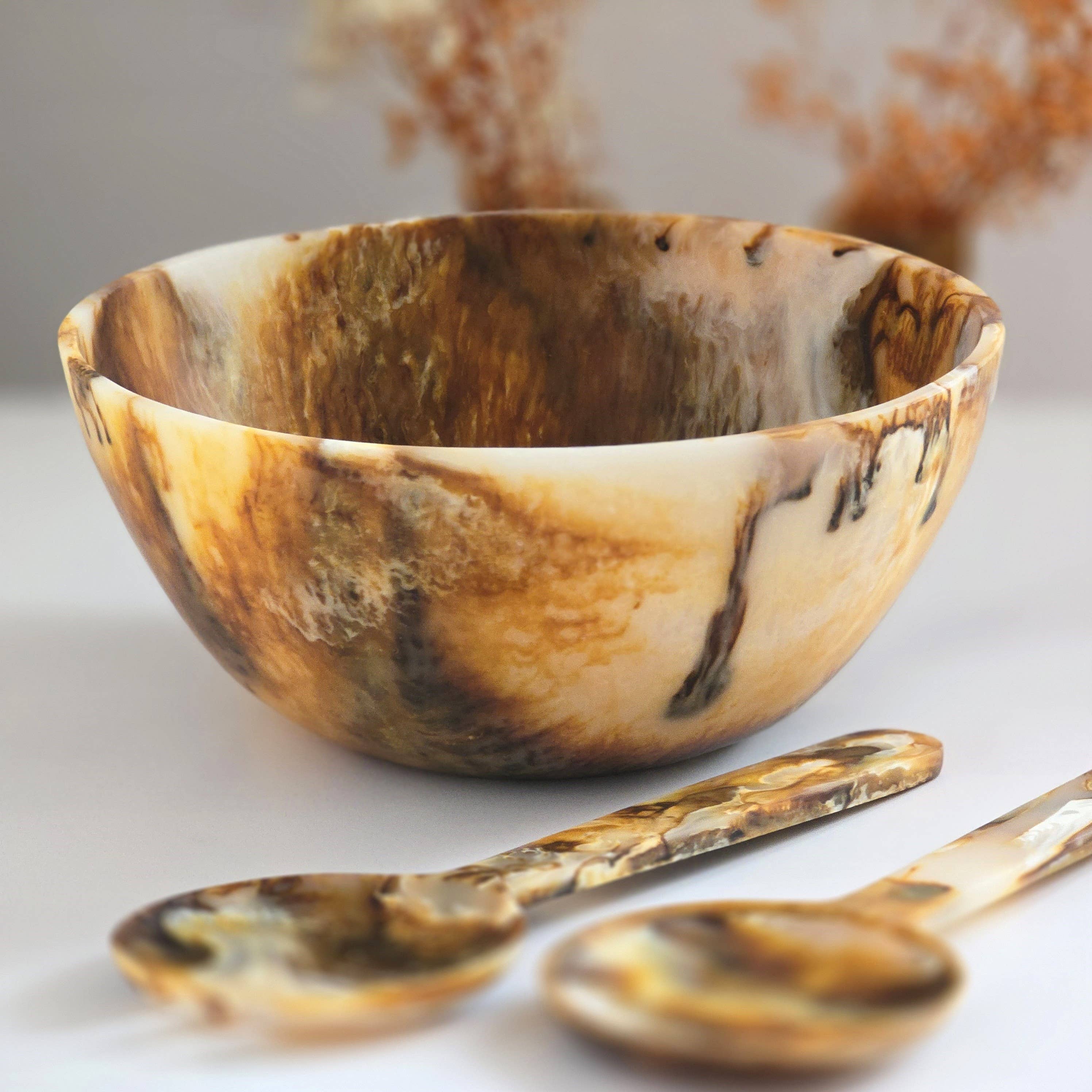 Hand Poured Resin Salad Serving Bowl - Matching Server: Serving Spoons Only