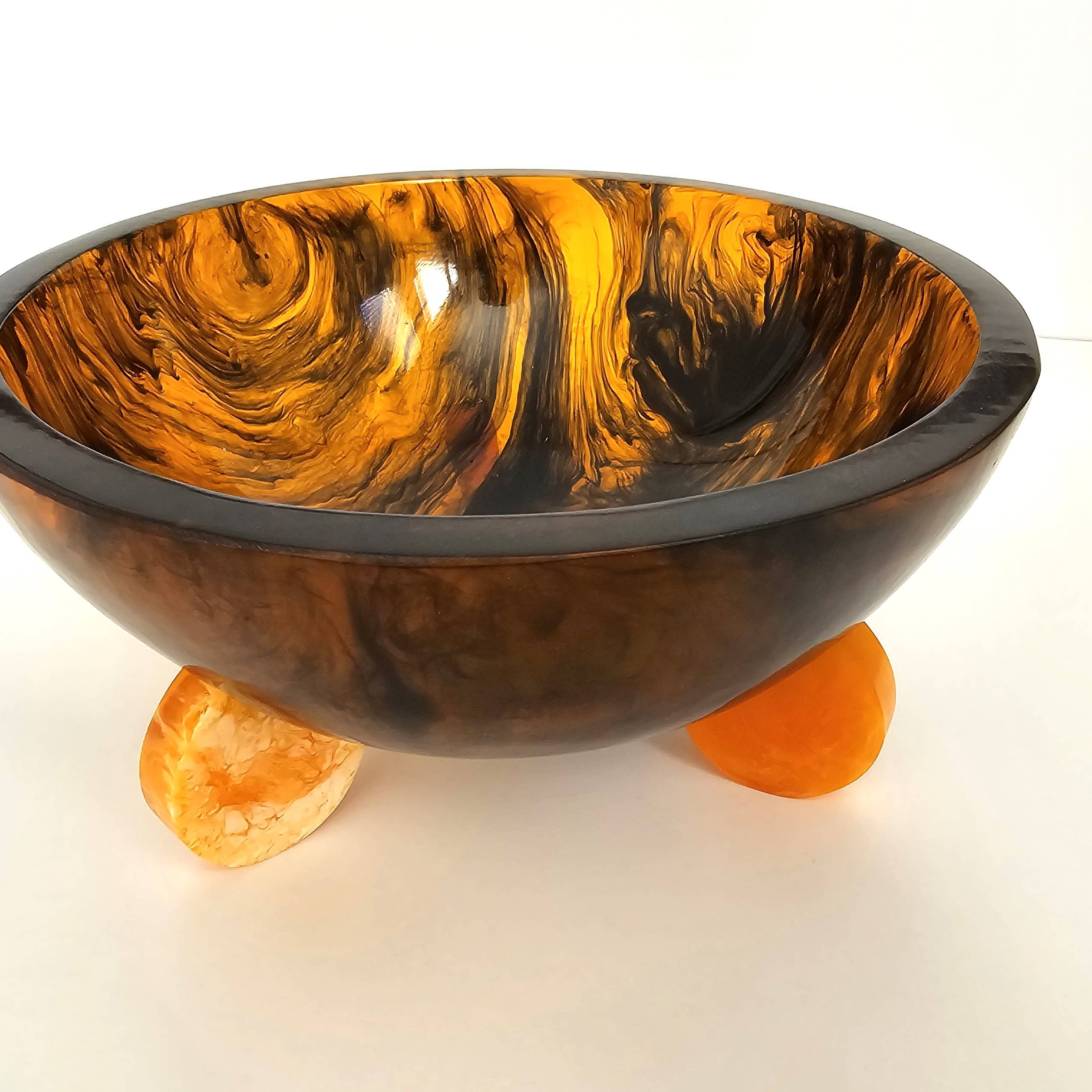 Hand Poured Resin Salad Serving Bowl - Gorgeous Orange Legs