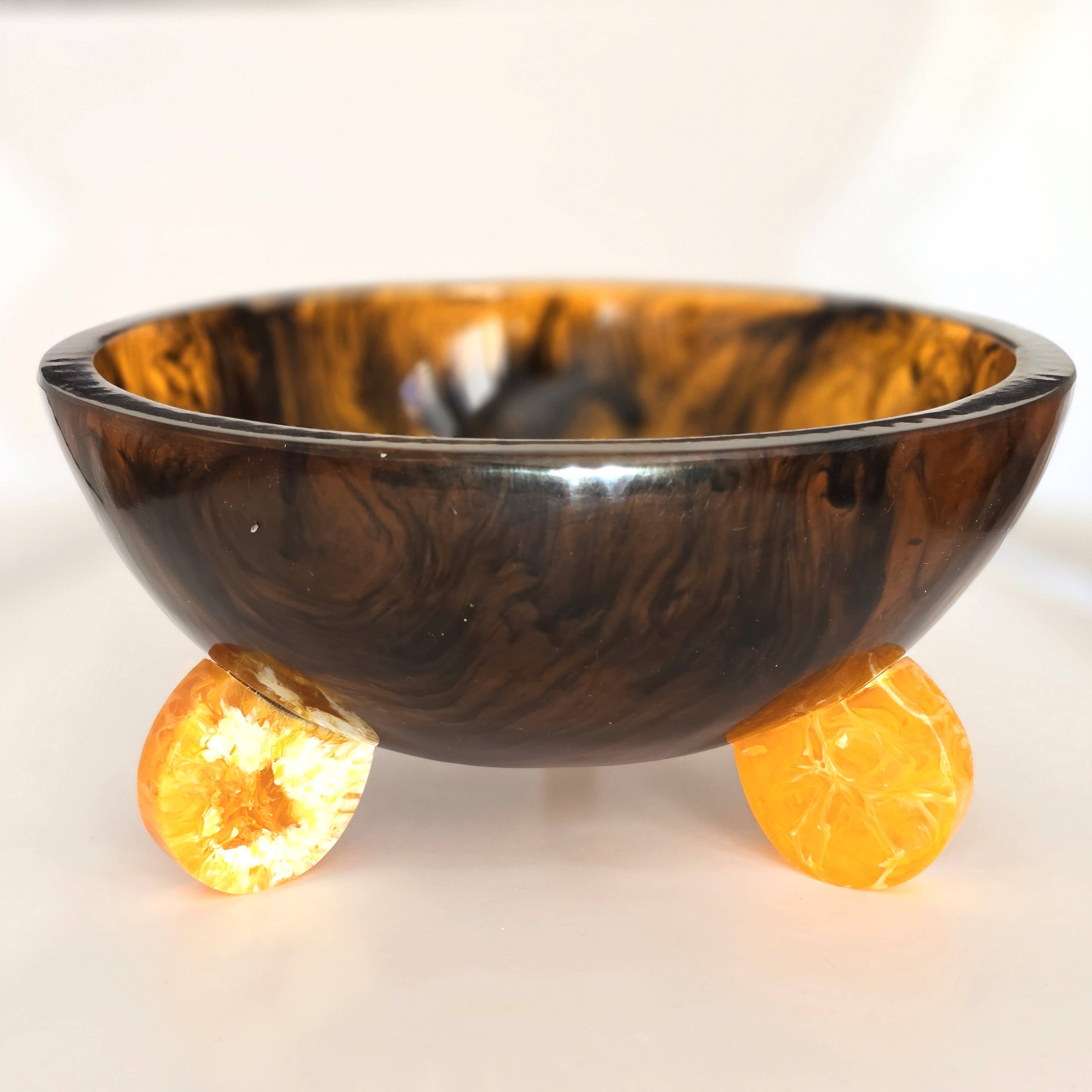 Hand Poured Resin Salad Serving Bowl - Gorgeous Orange Legs