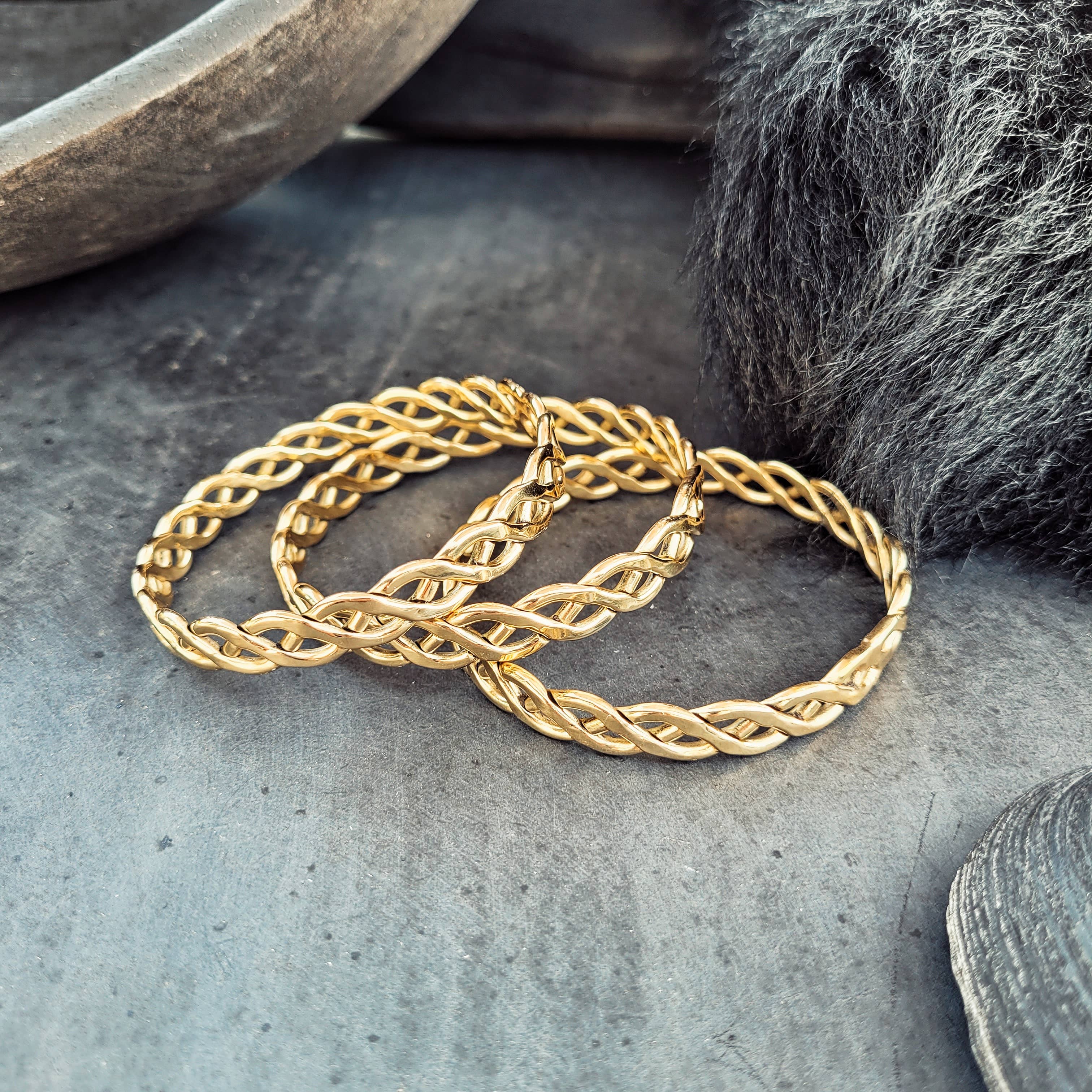 Handcrafted brass bangle bracelet braided twist style