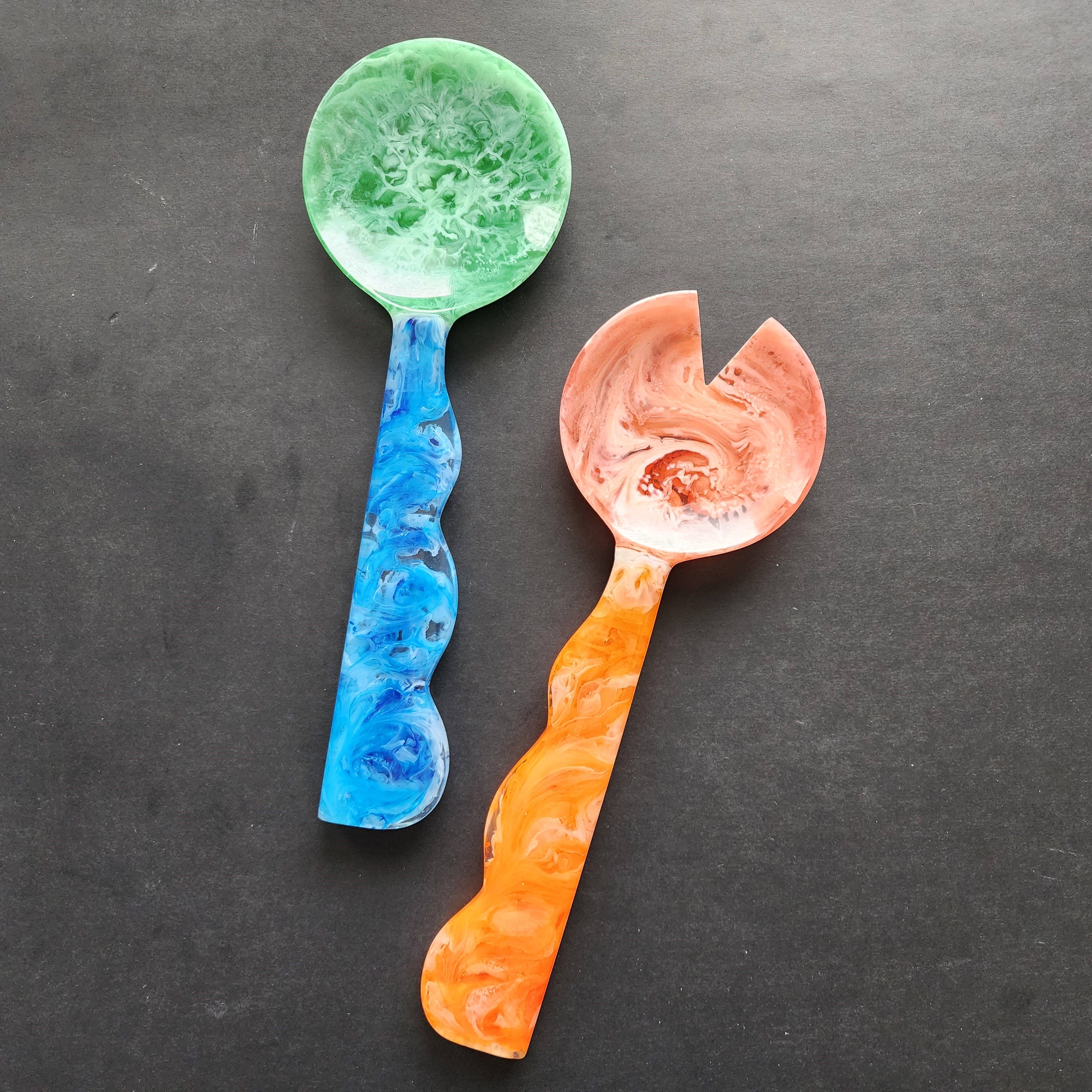 4 Colors, Hand Poured Resin Salad Serving Set - Serving Set