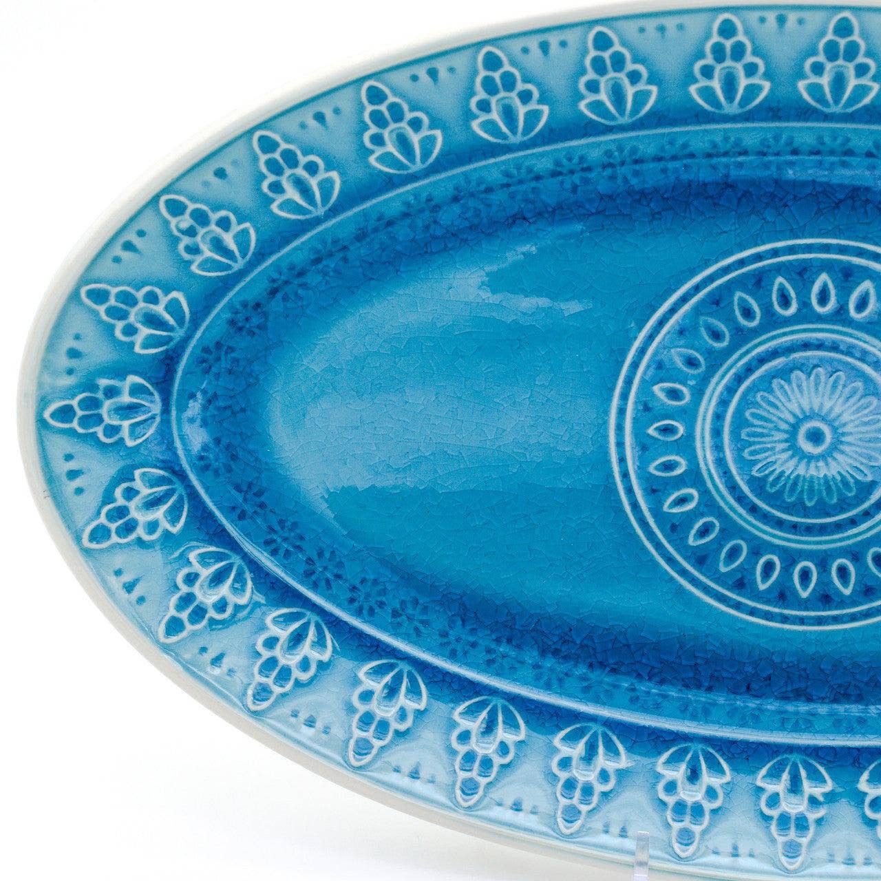 Fez Stoneware Oval Serving Platter: Turquoise